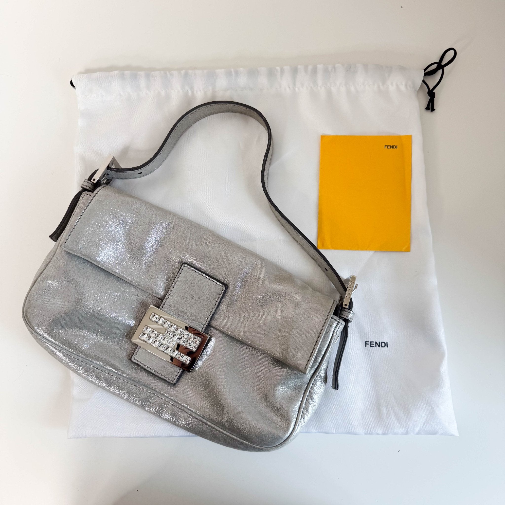 FENDI Baguette Silver Leather Shoulder Bag, in , Sold by HIVE PRELOVED - Shoulder Bags, ,