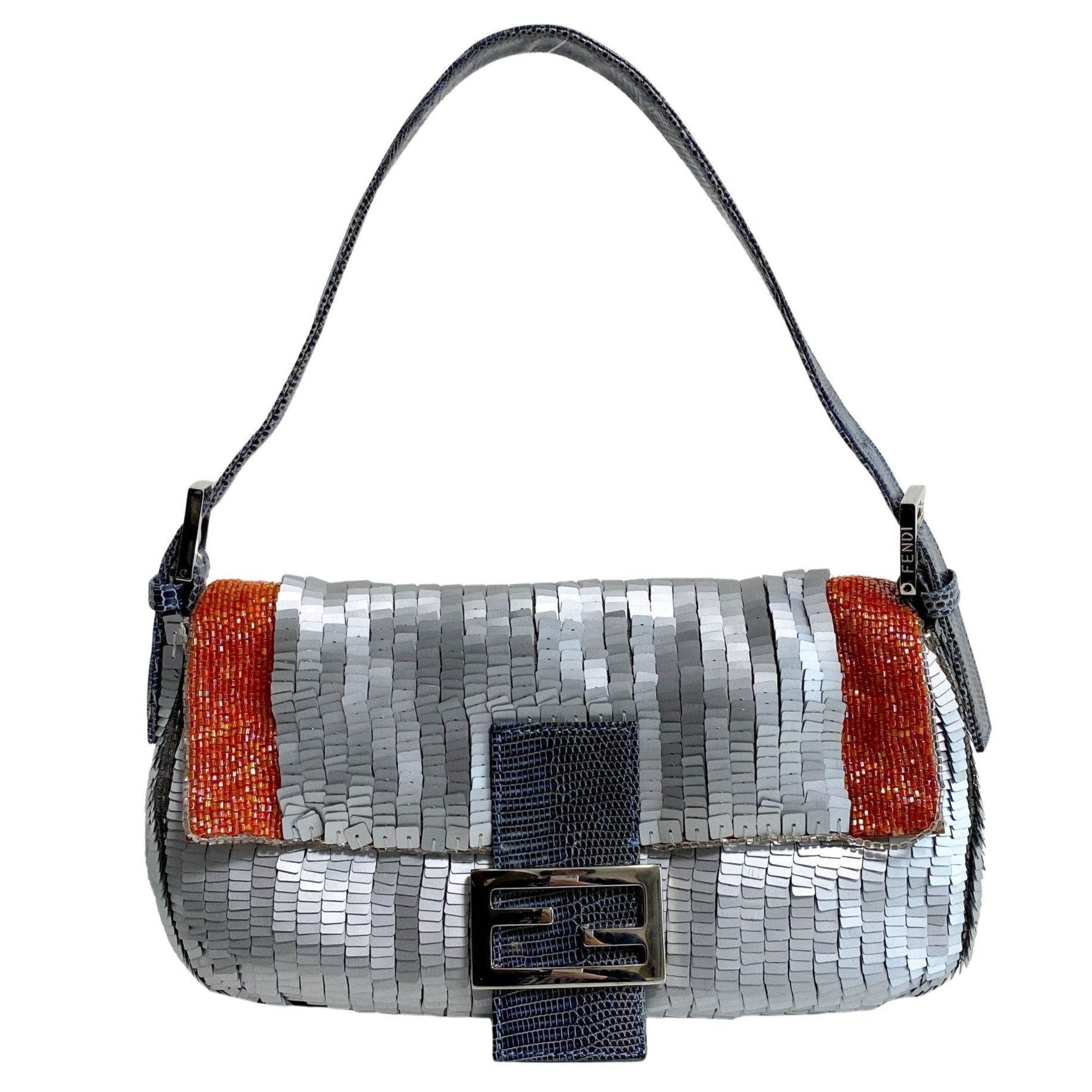 FENDI Baguette Silver Sequin and Orange Beaded Shoulder Bag, in , Sold by HIVE PRELOVED - Shoulder Bags, ,