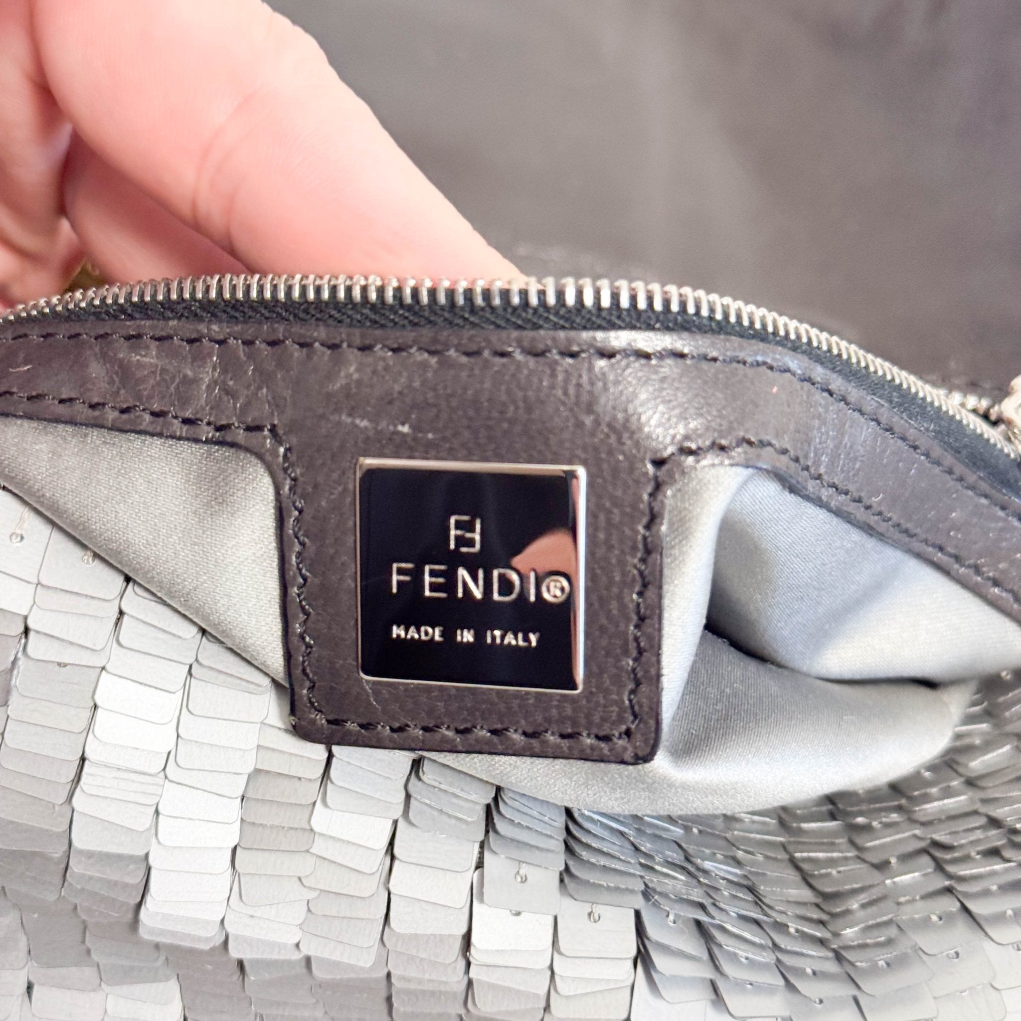 FENDI Baguette Silver Sequin Shoulder Bag, in , Sold by HIVE PRELOVED - Shoulder Bags, ,