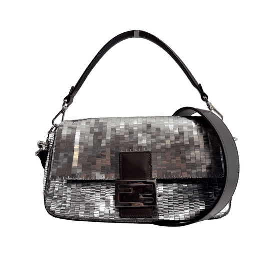 FENDI Baguette Silver Sequin Shoulder Bag, in , Sold by HIVE PRELOVED - Shoulder Bags, ,