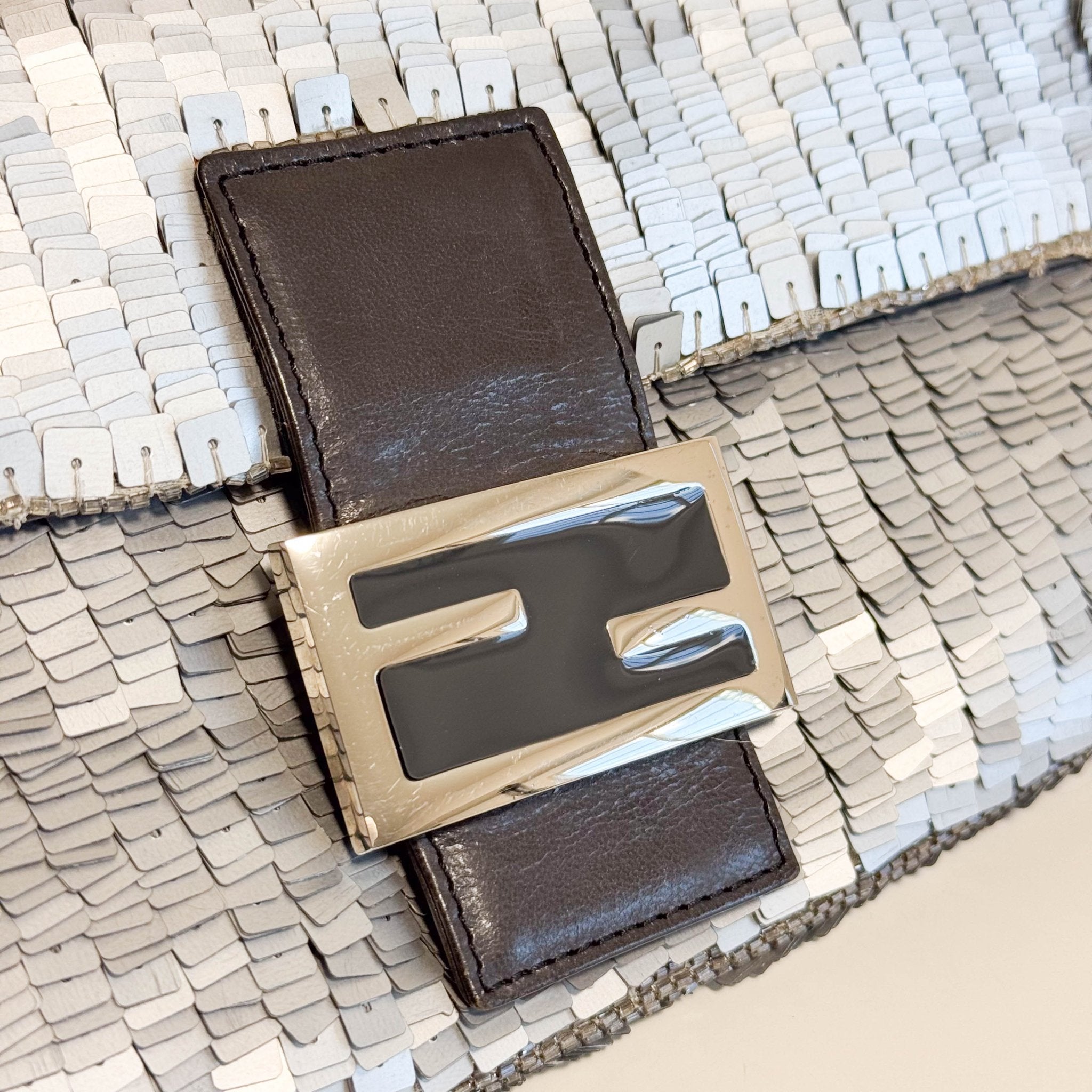FENDI Baguette Silver Sequin Shoulder Bag, in , Sold by HIVE PRELOVED - Shoulder Bags, ,