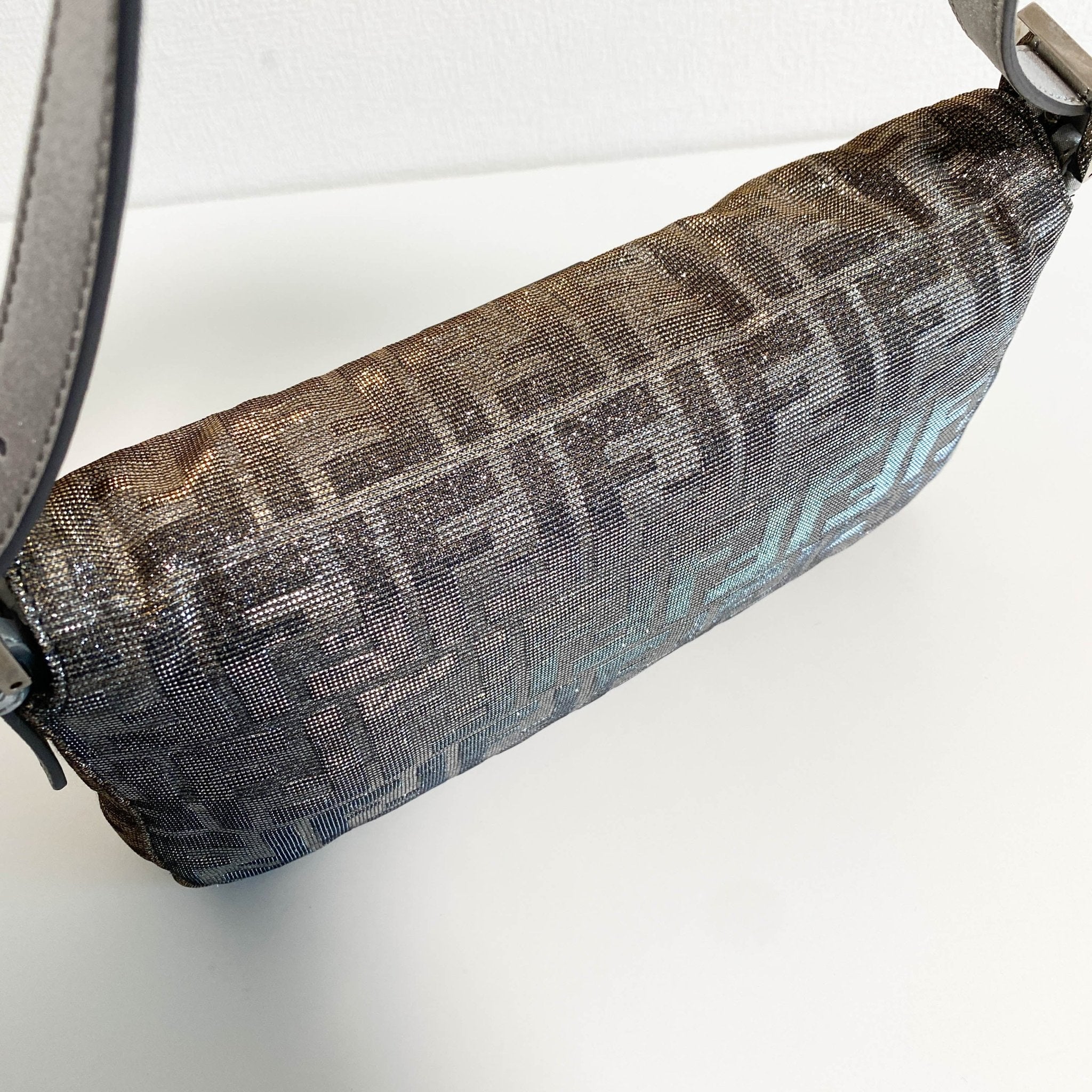 FENDI Baguette Silver x Gold Sparkly Zucca Canvas With Rhinestone Hardware 8BR600, in , Sold by HIVE PRELOVED - Shoulder Bags