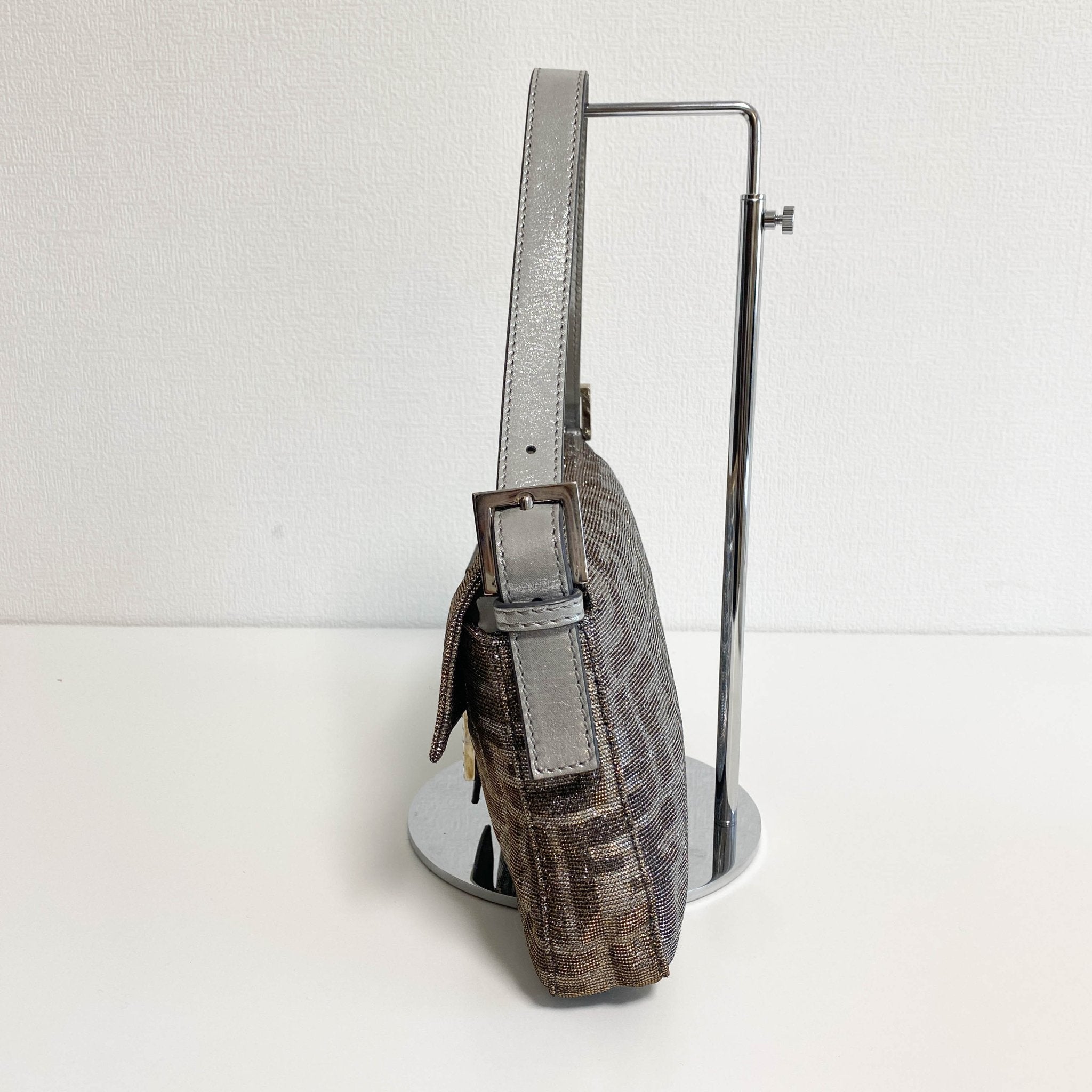 FENDI Baguette Silver x Gold Sparkly Zucca Canvas With Rhinestone Hardware 8BR600, in , Sold by HIVE PRELOVED - Shoulder Bags