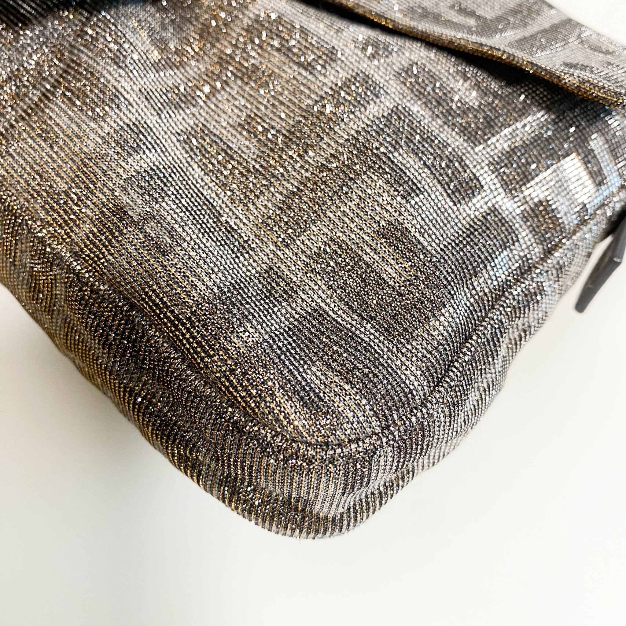 FENDI Baguette Silver x Gold Sparkly Zucca Canvas With Rhinestone Hardware 8BR600, in , Sold by HIVE PRELOVED - Shoulder Bags