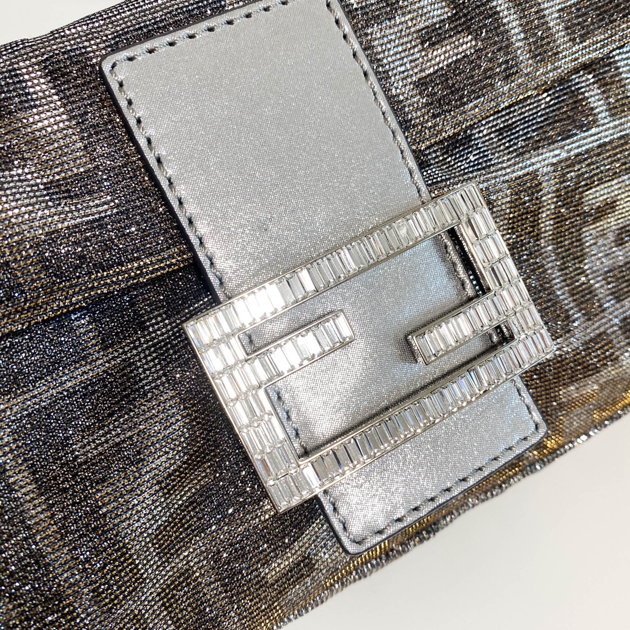 FENDI Baguette Silver x Gold Sparkly Zucca Canvas With Rhinestone Hardware 8BR600, in , Sold by HIVE PRELOVED - Shoulder Bags