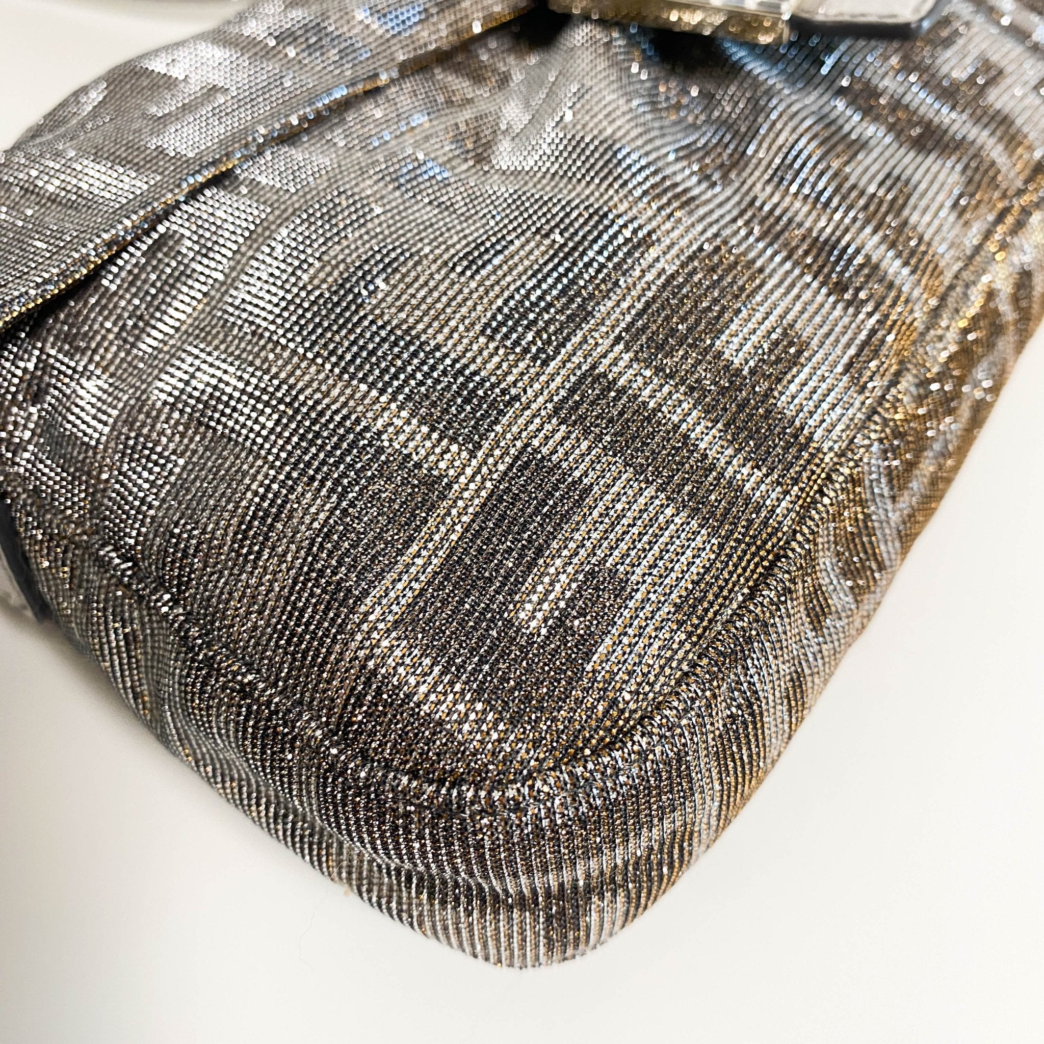 FENDI Baguette Silver x Gold Sparkly Zucca Canvas With Rhinestone Hardware 8BR600, in , Sold by HIVE PRELOVED - Shoulder Bags