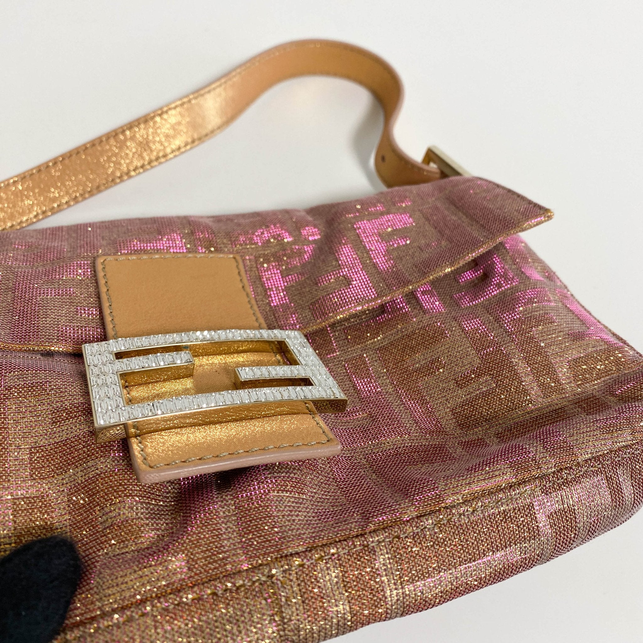 FENDI Baguette Sparkle Pink Canvas Shoulder Bag with Rhinestone Hardware, in , Sold by HIVE PRELOVED - Shoulder Bags, ,