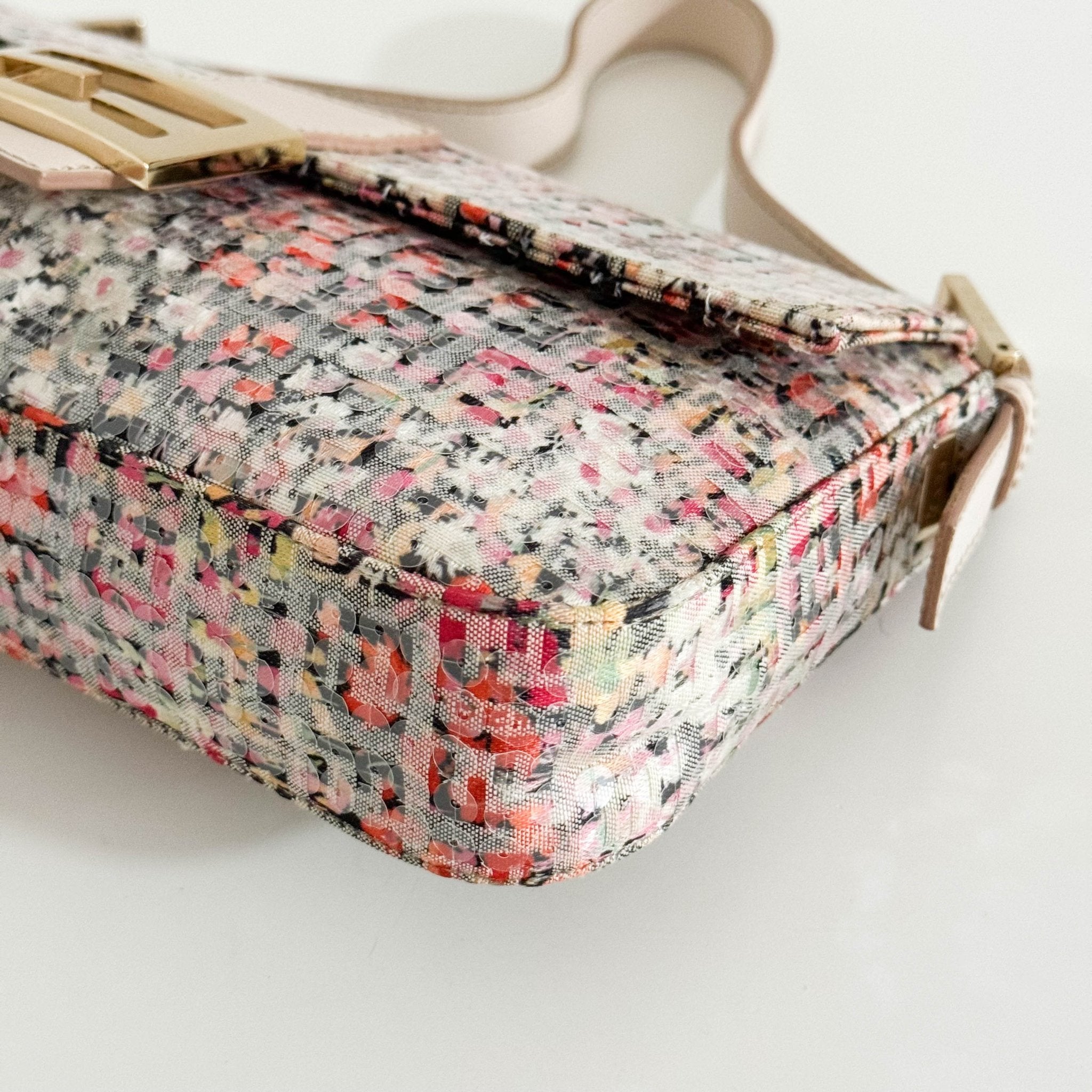 FENDI Baguette Transparent Sequin Covered Floral Zucchino Canvas Shoulder Bag, in , Sold by HIVE PRELOVED - Shoulder Bags, ,