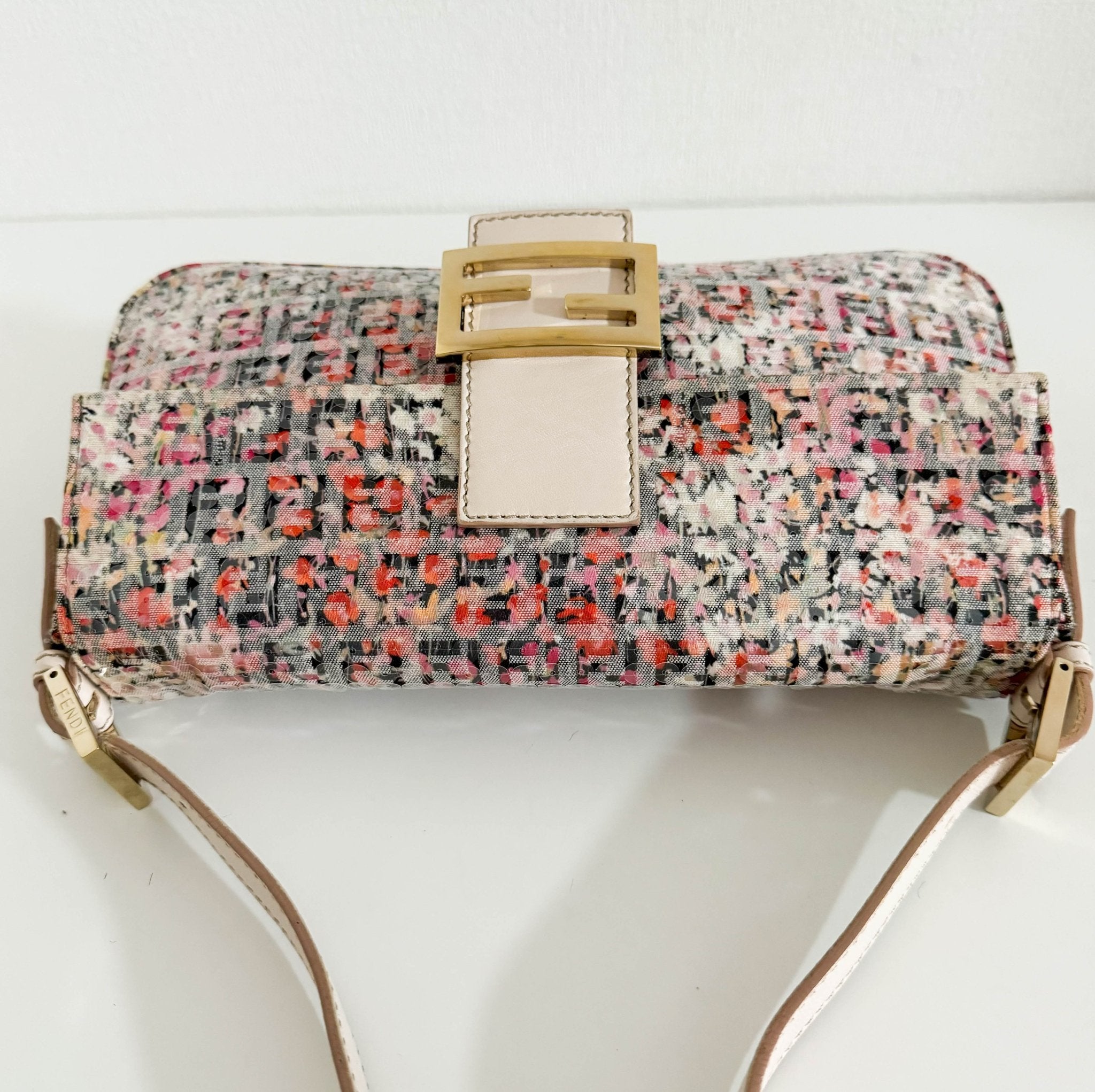 FENDI Baguette Transparent Sequin Covered Floral Zucchino Canvas Shoulder Bag, in , Sold by HIVE PRELOVED - Shoulder Bags, ,