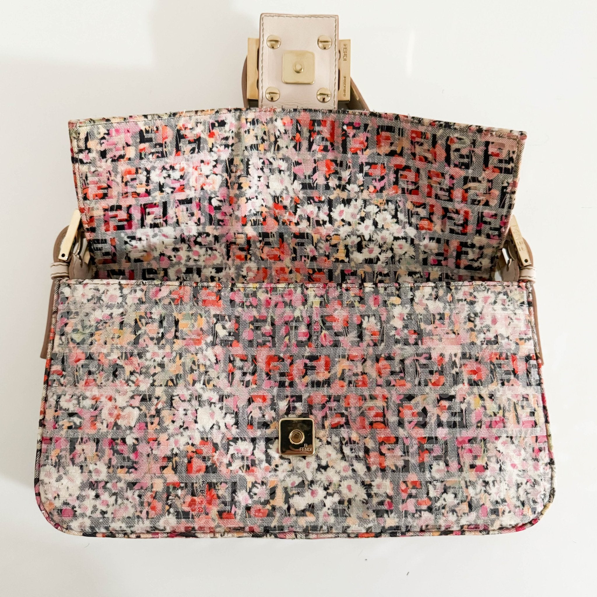 FENDI Baguette Transparent Sequin Covered Floral Zucchino Canvas Shoulder Bag, in , Sold by HIVE PRELOVED - Shoulder Bags, ,