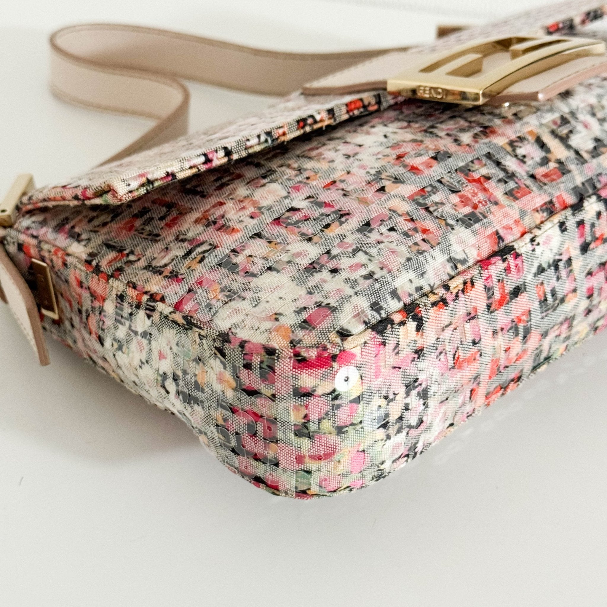 FENDI Baguette Transparent Sequin Covered Floral Zucchino Canvas Shoulder Bag, in , Sold by HIVE PRELOVED - Shoulder Bags, ,