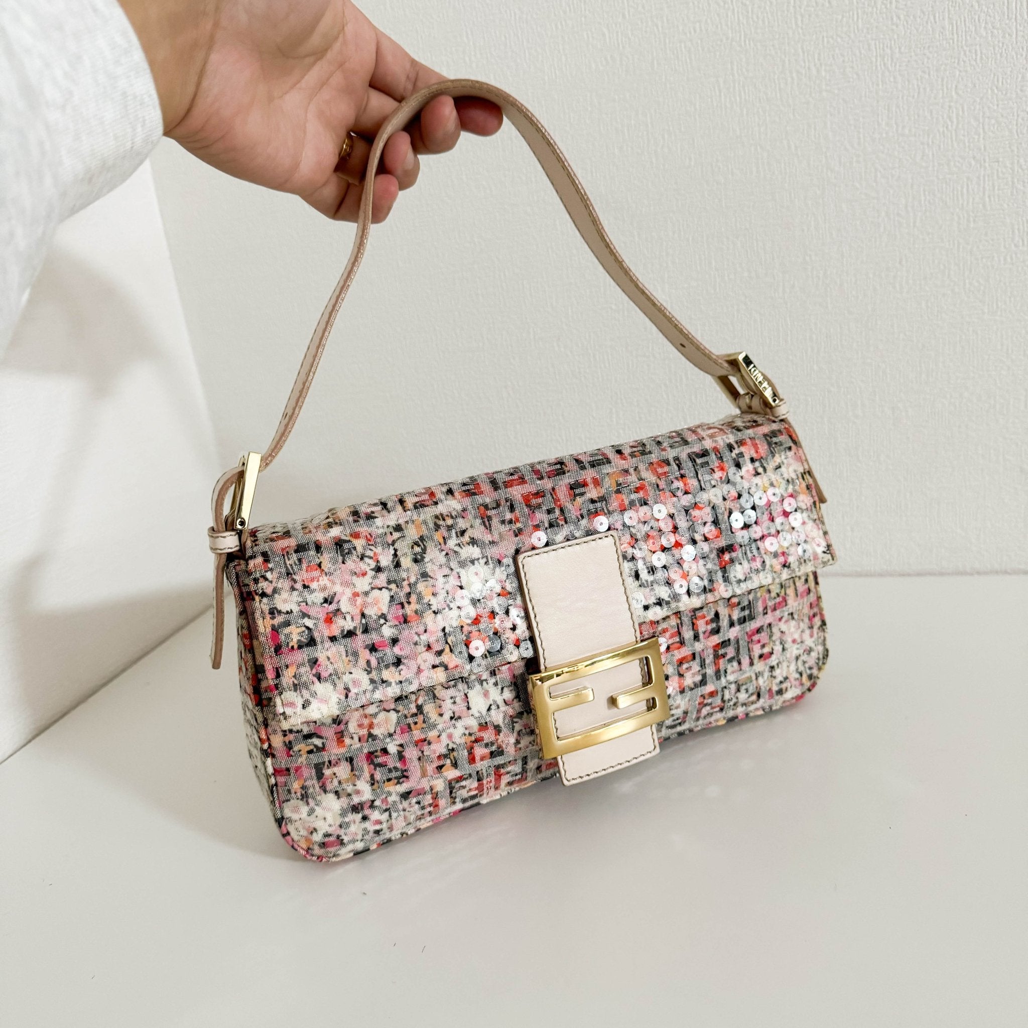 FENDI Baguette Transparent Sequin Covered Floral Zucchino Canvas Shoulder Bag, in , Sold by HIVE PRELOVED - Shoulder Bags, ,