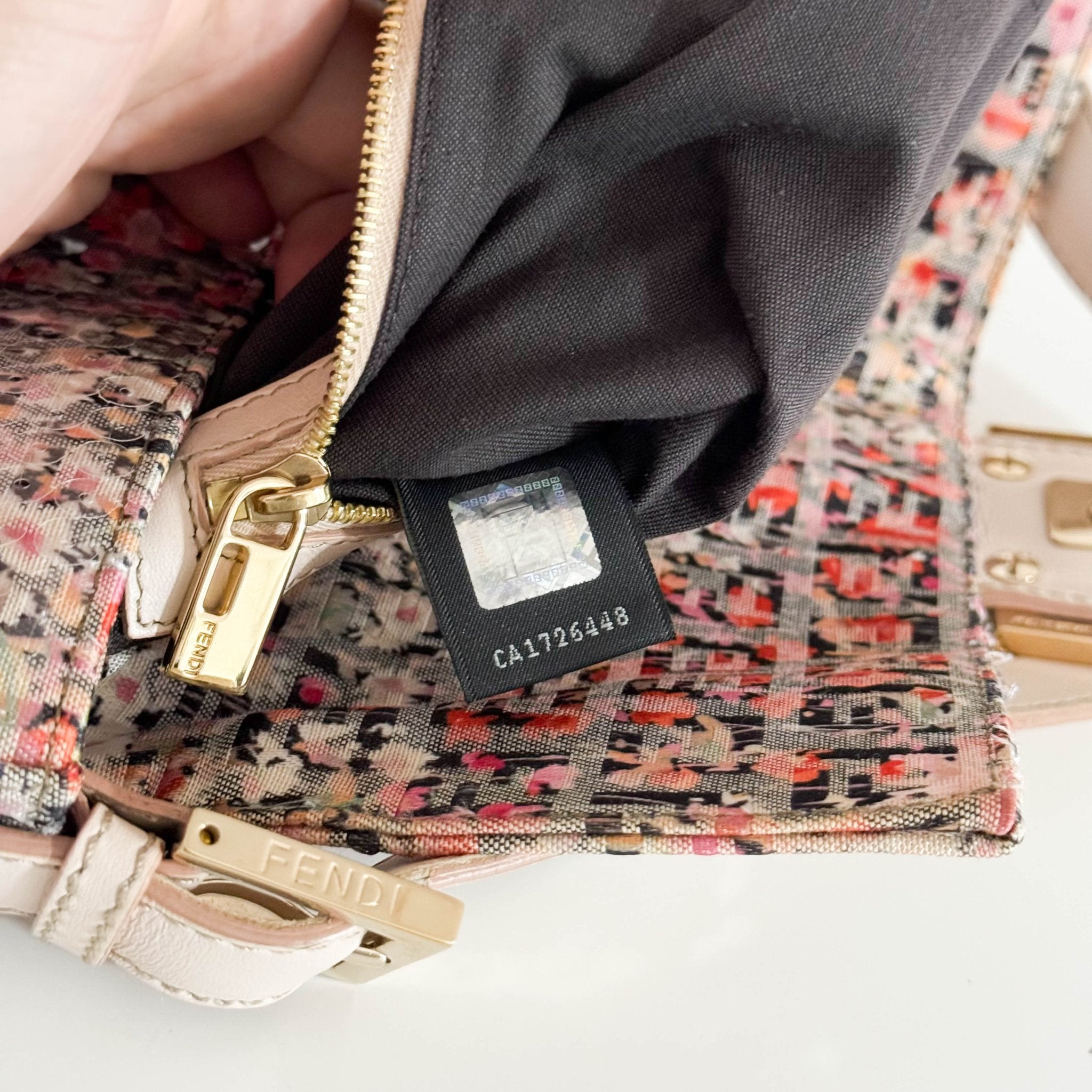 FENDI Baguette Transparent Sequin Covered Floral Zucchino Canvas Shoulder Bag, in , Sold by HIVE PRELOVED - Shoulder Bags, ,