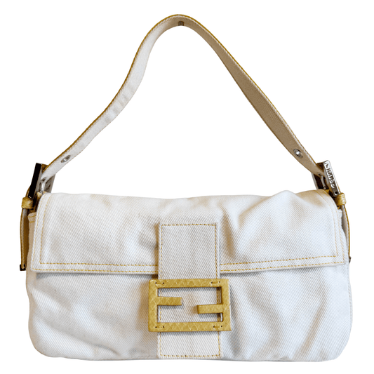 FENDI Baguette White / Yellow Denim Shoulder Bag, in , Sold by HIVE PRELOVED - Shoulder Bags, ,