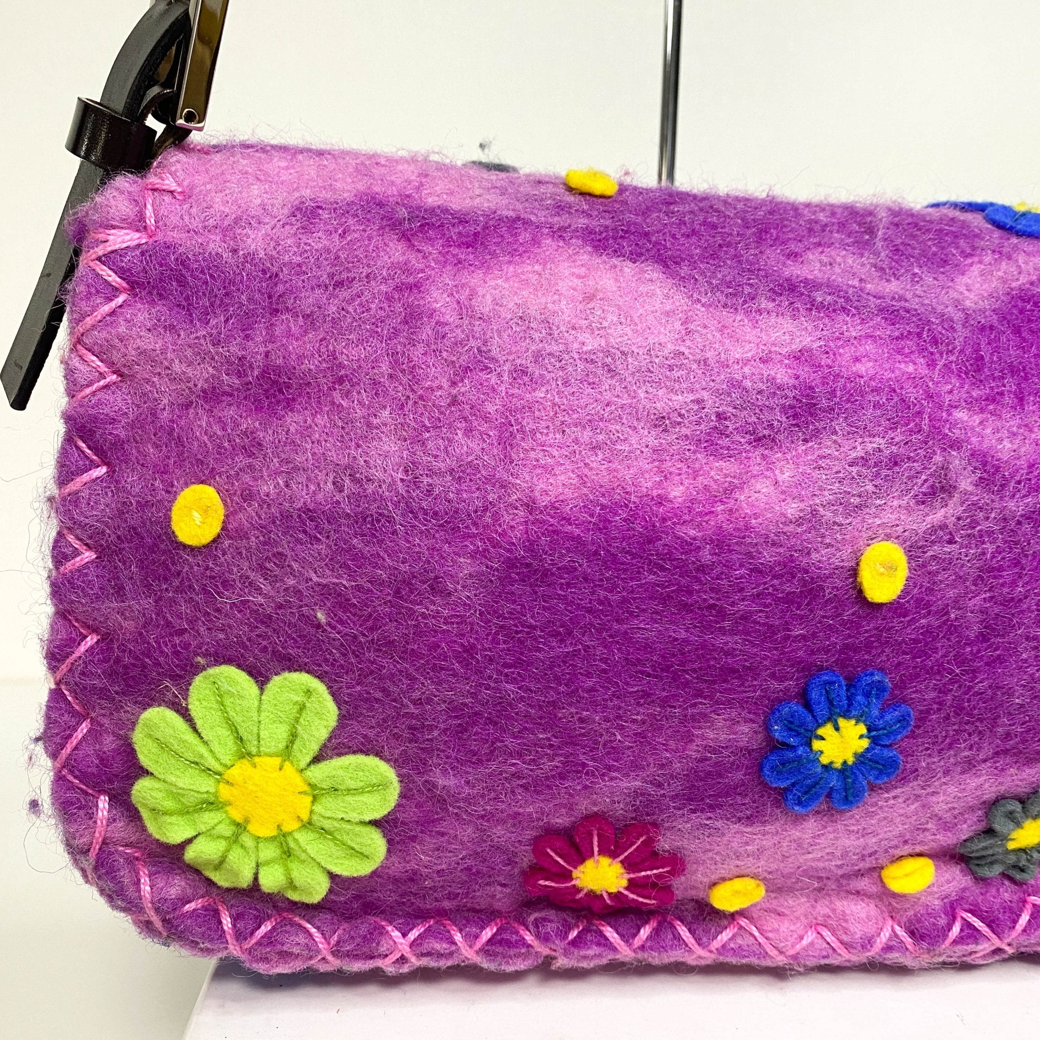 FENDI Baguette Wool Purple Floral Felt Applique Shouder Bag, in , Sold by HIVE PRELOVED - Shoulder Bags, ,