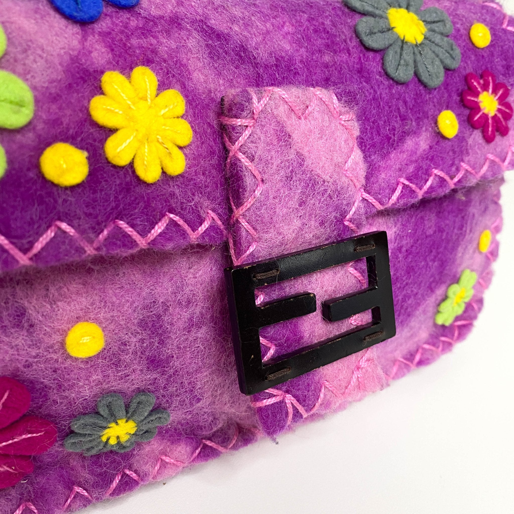 FENDI Baguette Wool Purple Floral Felt Applique Shouder Bag, in , Sold by HIVE PRELOVED - Shoulder Bags, ,