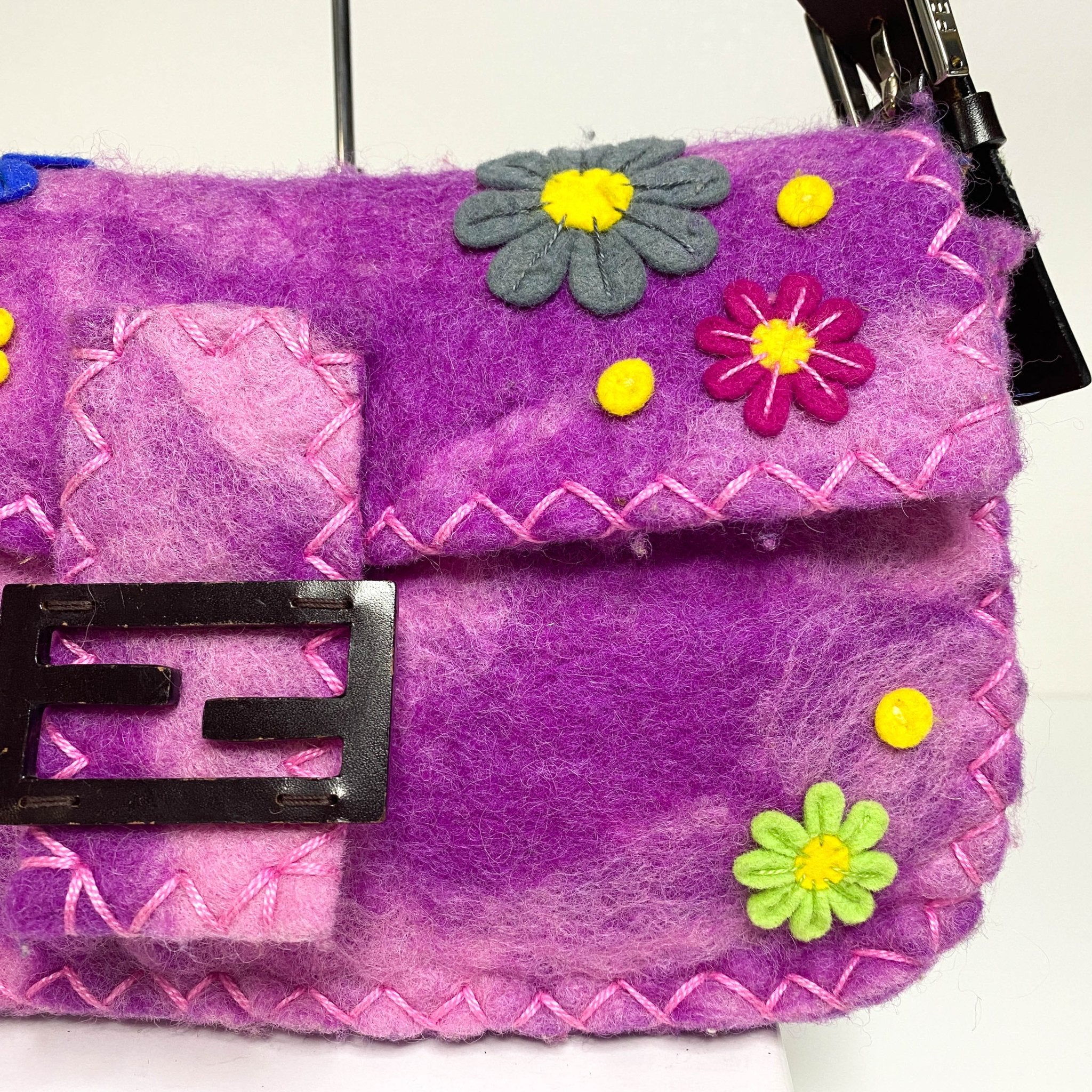 FENDI Baguette Wool Purple Floral Felt Applique Shouder Bag, in , Sold by HIVE PRELOVED - Shoulder Bags, ,