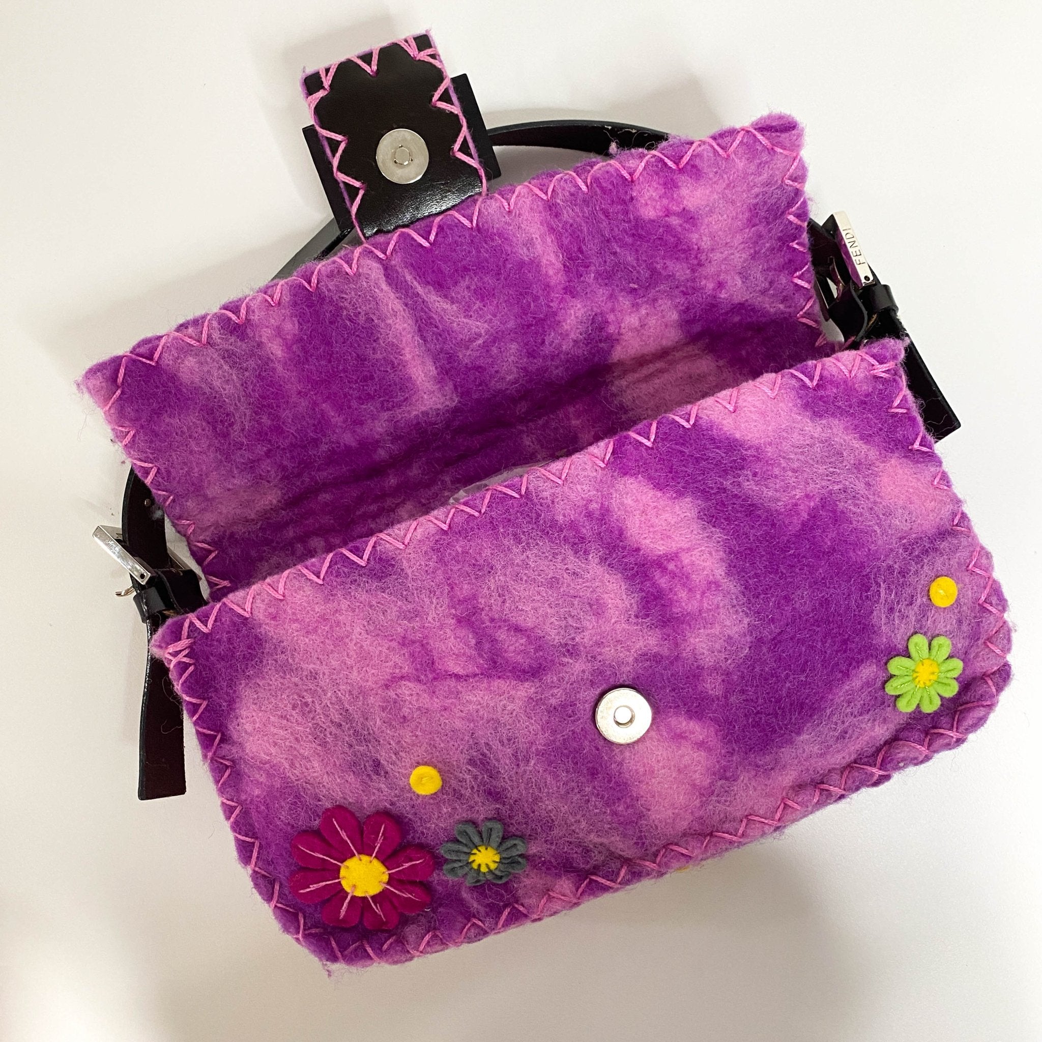 FENDI Baguette Wool Purple Floral Felt Applique Shouder Bag, in , Sold by HIVE PRELOVED - Shoulder Bags, ,