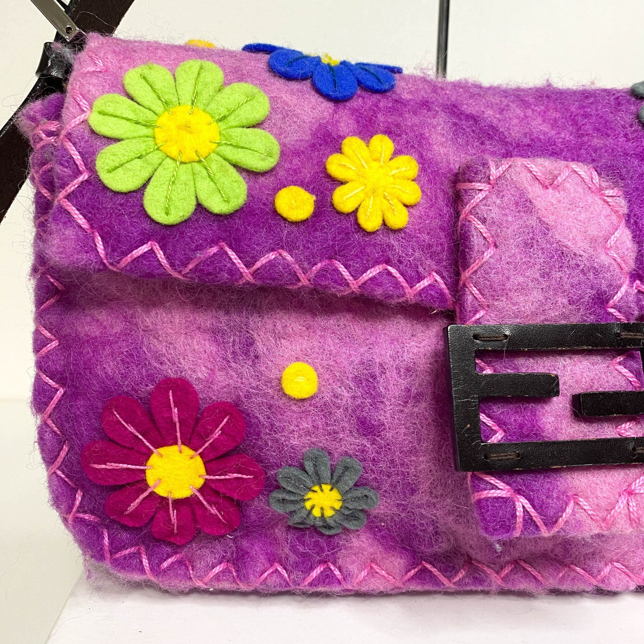 FENDI Baguette Wool Purple Floral Felt Applique Shouder Bag, in , Sold by HIVE PRELOVED - Shoulder Bags, ,