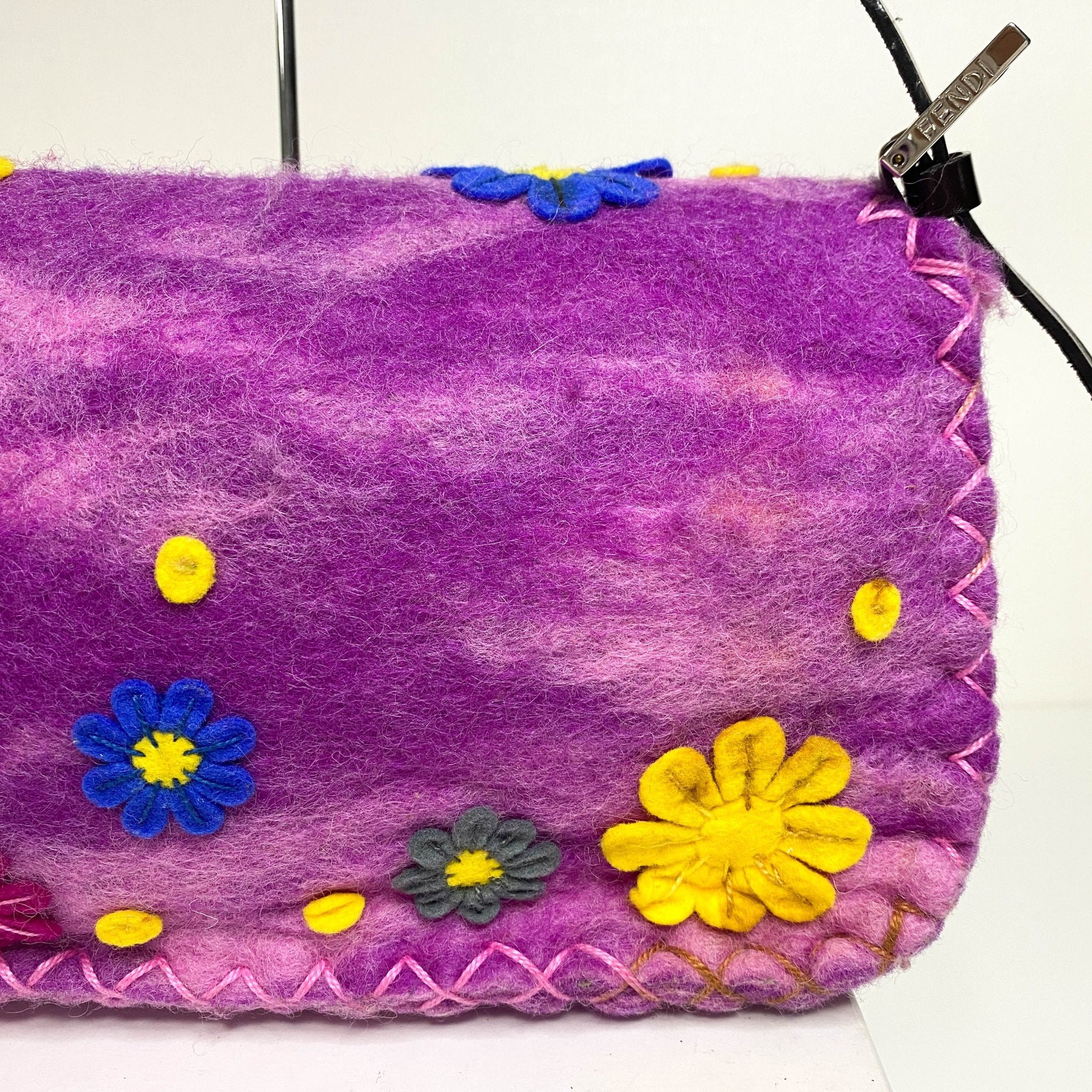 FENDI Baguette Wool Purple Floral Felt Applique Shouder Bag, in , Sold by HIVE PRELOVED - Shoulder Bags, ,
