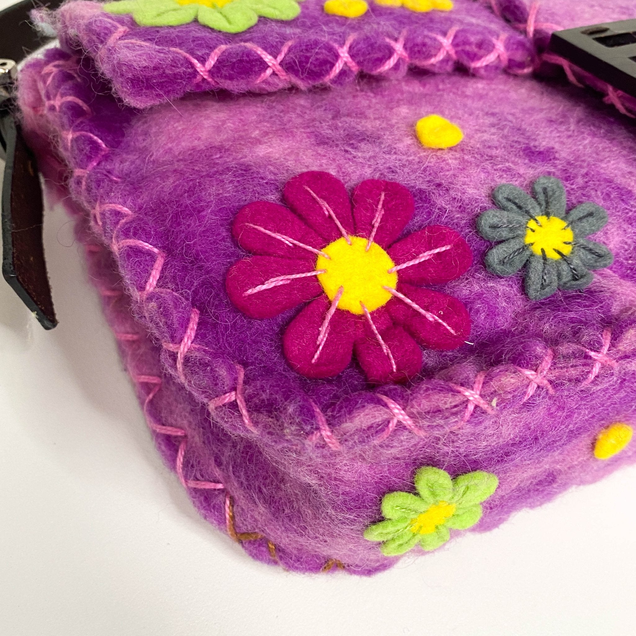 FENDI Baguette Wool Purple Floral Felt Applique Shouder Bag, in , Sold by HIVE PRELOVED - Shoulder Bags, ,