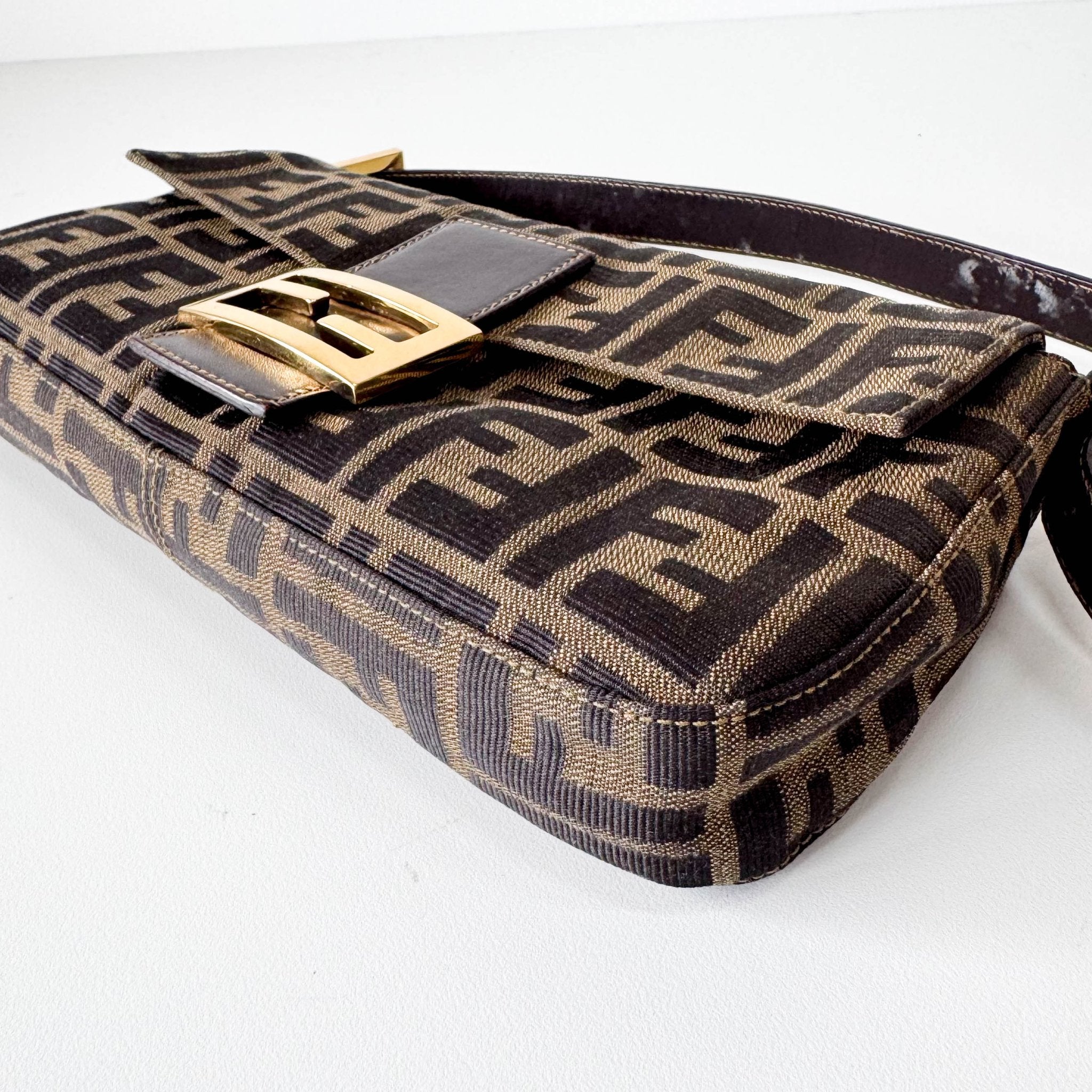 FENDI Baguette Zucca Brown Canvas Shoulder Bag with Gold Hardware, in , Sold by HIVE PRELOVED - Shoulder Bags, ,
