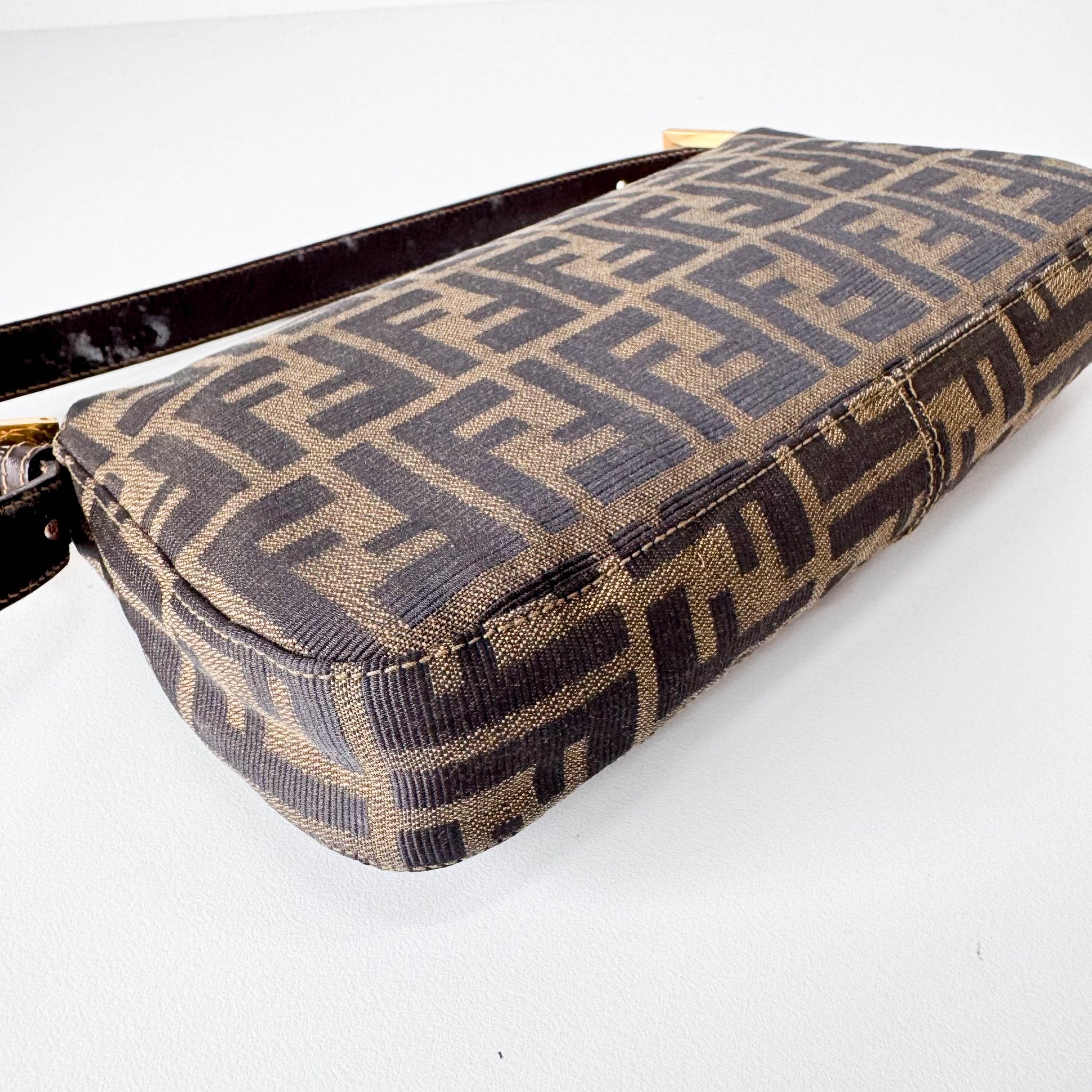 FENDI Baguette Zucca Brown Canvas Shoulder Bag with Gold Hardware, in , Sold by HIVE PRELOVED - Shoulder Bags, ,