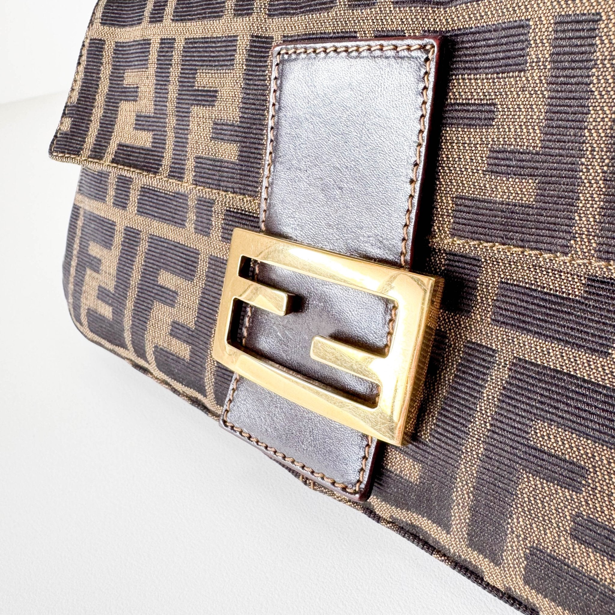 FENDI Baguette Zucca Brown Canvas Shoulder Bag with Gold Hardware, in , Sold by HIVE PRELOVED - Shoulder Bags, ,