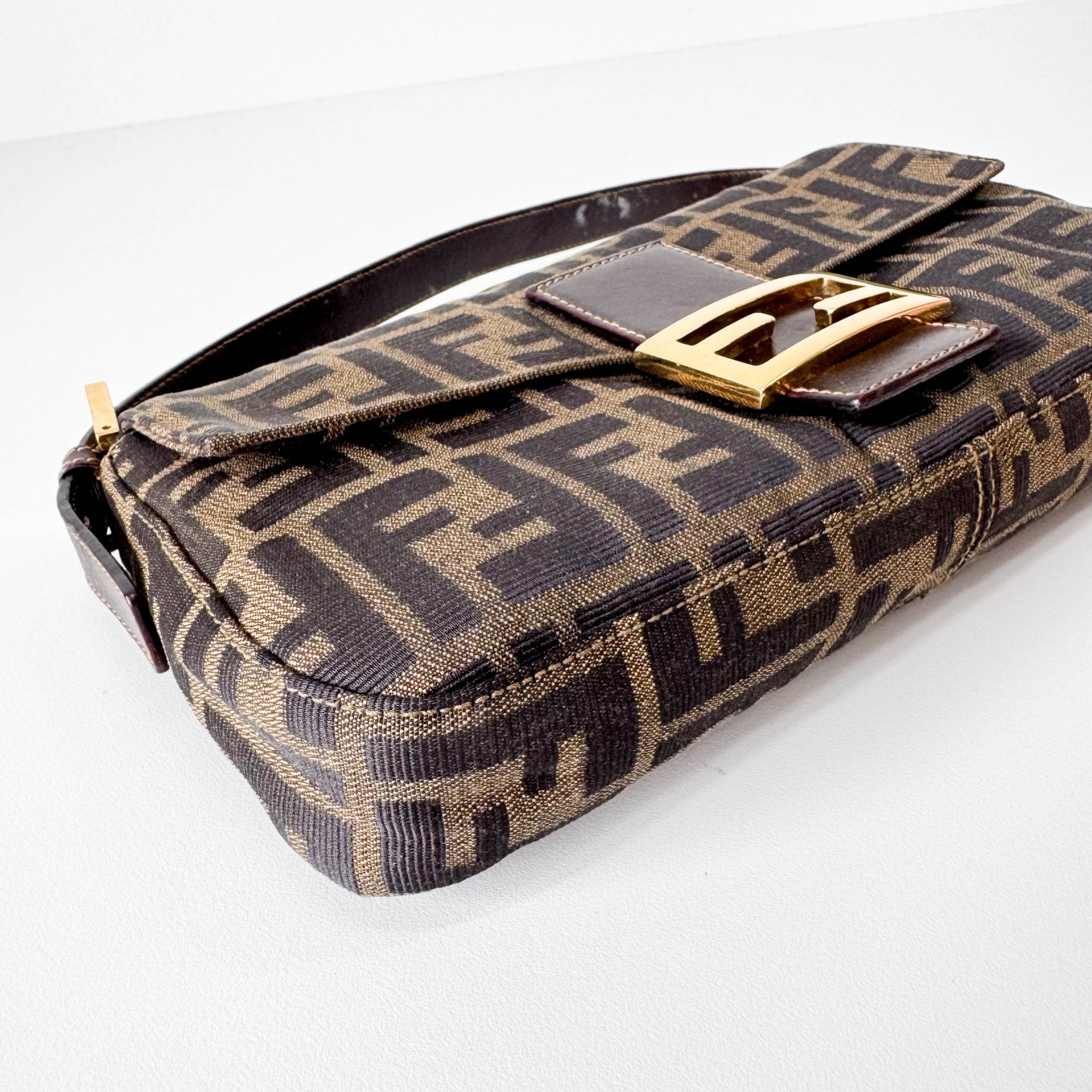 FENDI Baguette Zucca Brown Canvas Shoulder Bag with Gold Hardware, in , Sold by HIVE PRELOVED - Shoulder Bags, ,