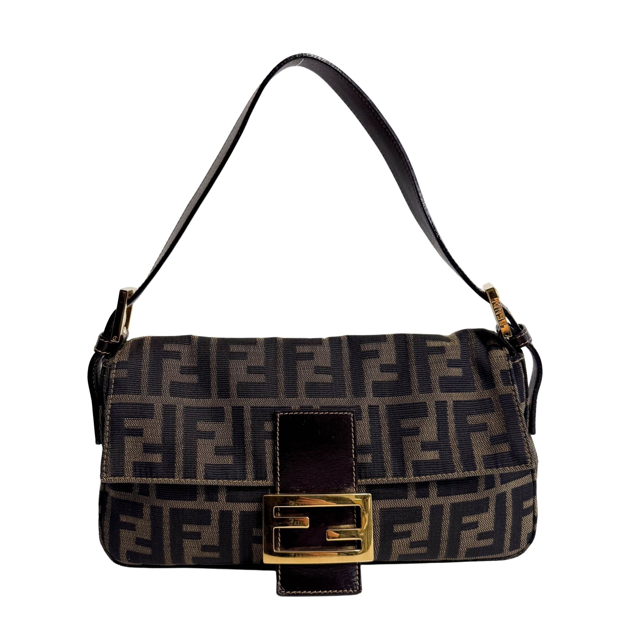 FENDI Baguette Zucca Brown Canvas Shoulder Bag with Gold Hardware, in , Sold by HIVE PRELOVED - Shoulder Bags, ,