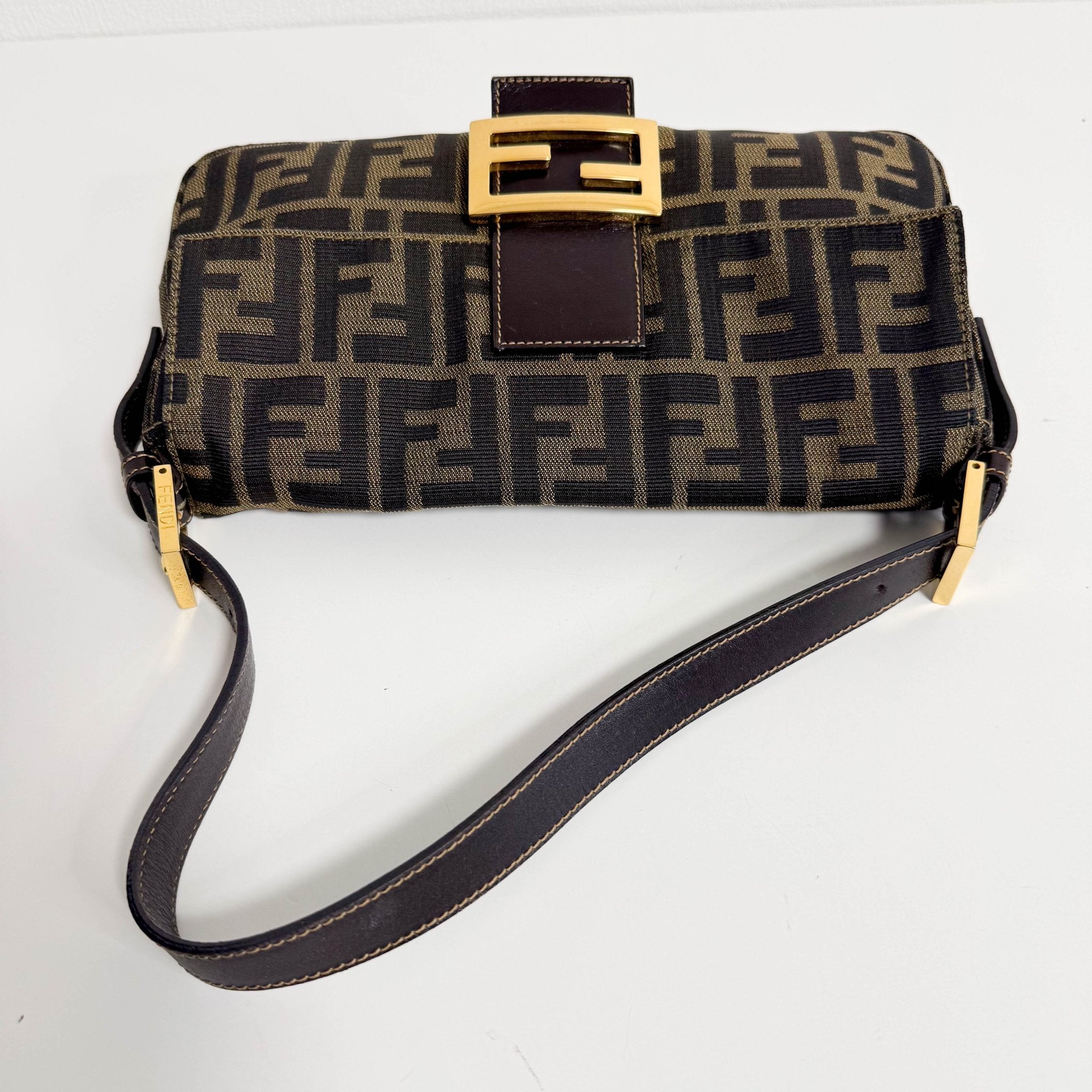 FENDI Baguette Zucca Brown Canvas Shoulder Bag with Gold Hardware, in , Sold by HIVE PRELOVED - Shoulder Bags, ,