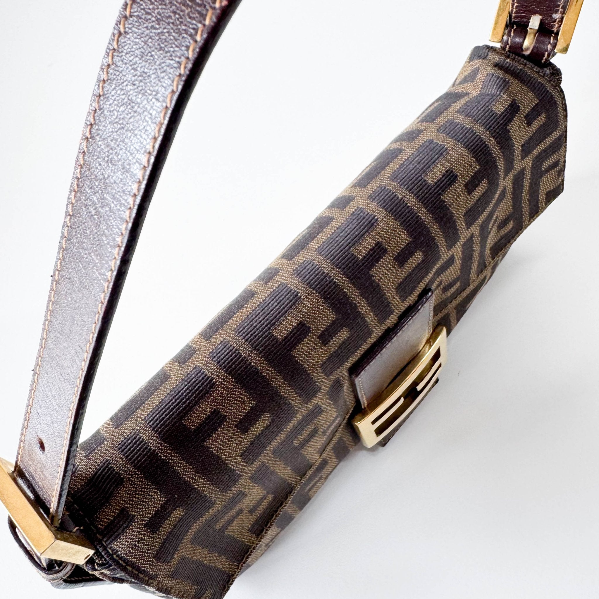 FENDI Baguette Zucca Brown Canvas Shoulder Bag with Gold Hardware, in , Sold by HIVE PRELOVED - Shoulder Bags, ,