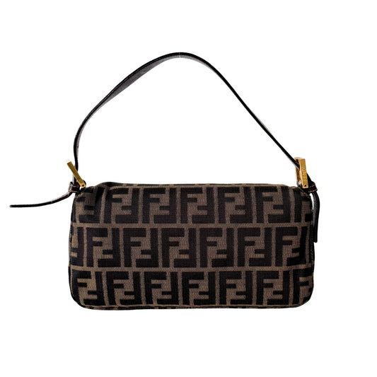 FENDI Baguette Zucca Brown Canvas Shoulder Bag with Gold Hardware, in , Sold by HIVE PRELOVED - Shoulder Bags, ,