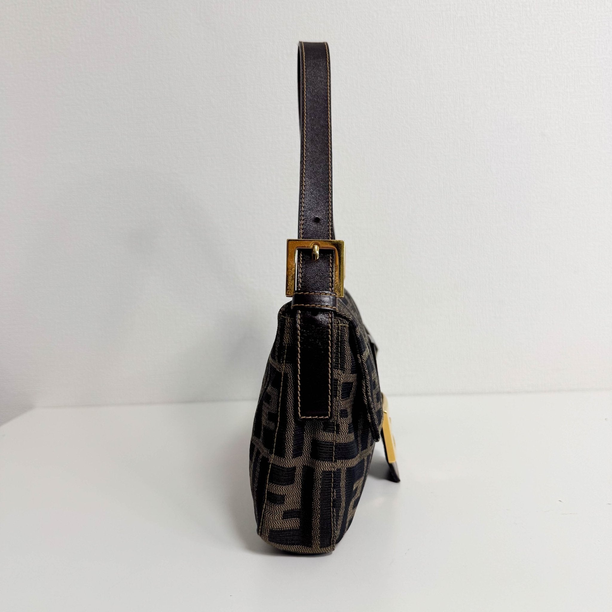 FENDI Baguette Zucca Brown Canvas Shoulder Bag with Gold Hardware, in , Sold by HIVE PRELOVED - Shoulder Bags, ,