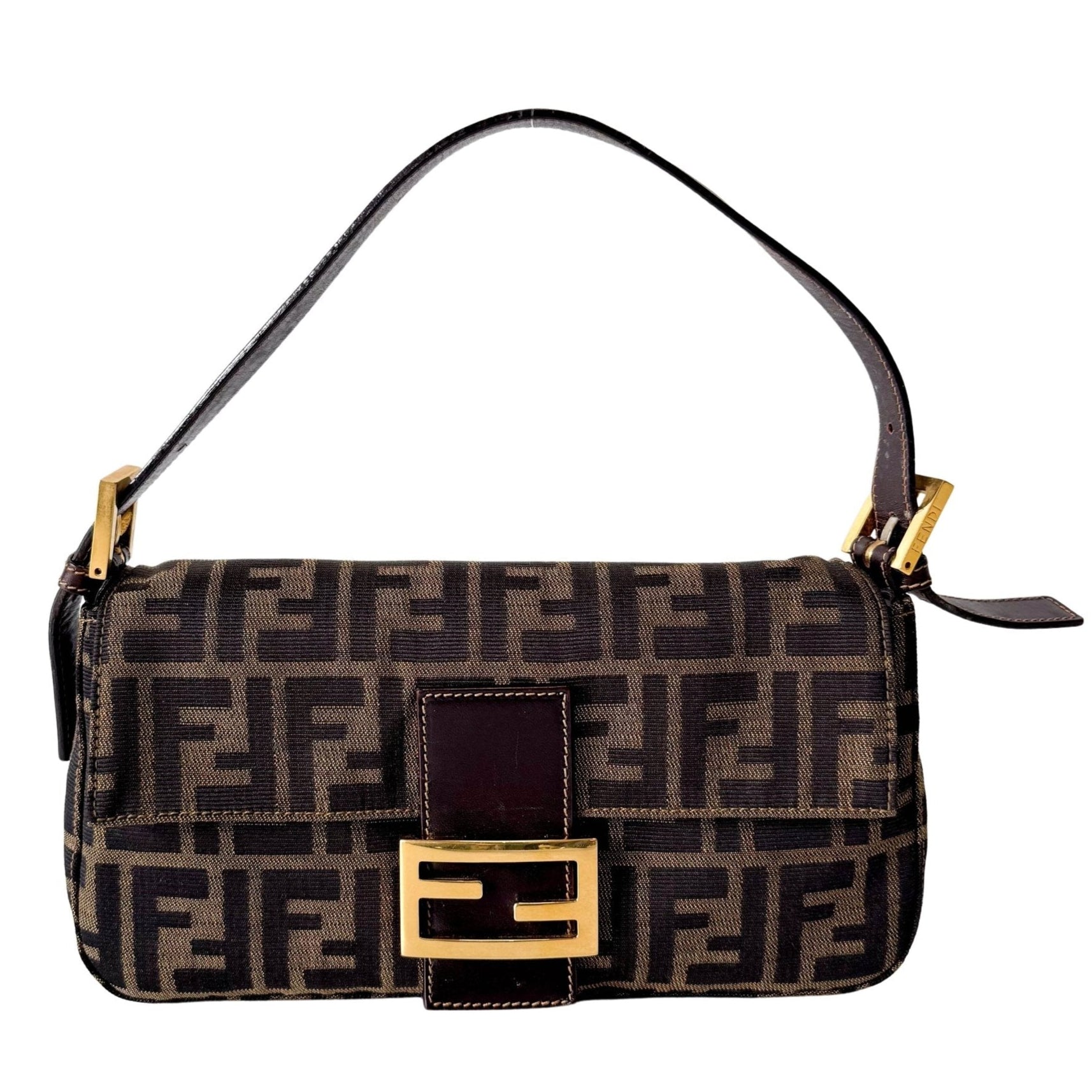 FENDI Baguette Zucca Brown Canvas Shoulder Bag with Gold Hardware, in , Sold by HIVE PRELOVED - Shoulder Bags, ,