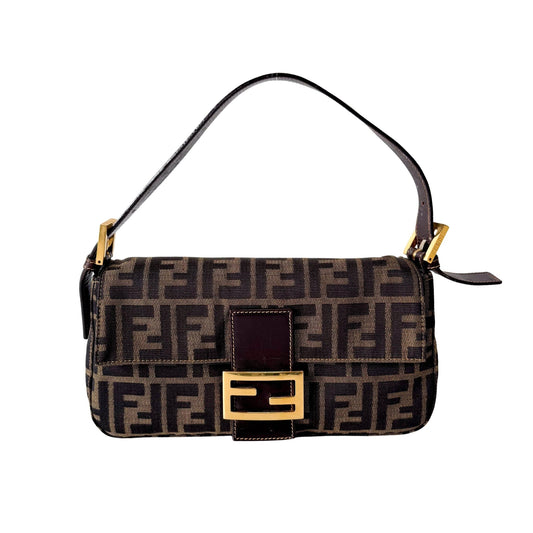 FENDI Baguette Zucca Brown Canvas Shoulder Bag with Gold Hardware, in , Sold by HIVE PRELOVED - Shoulder Bags, ,