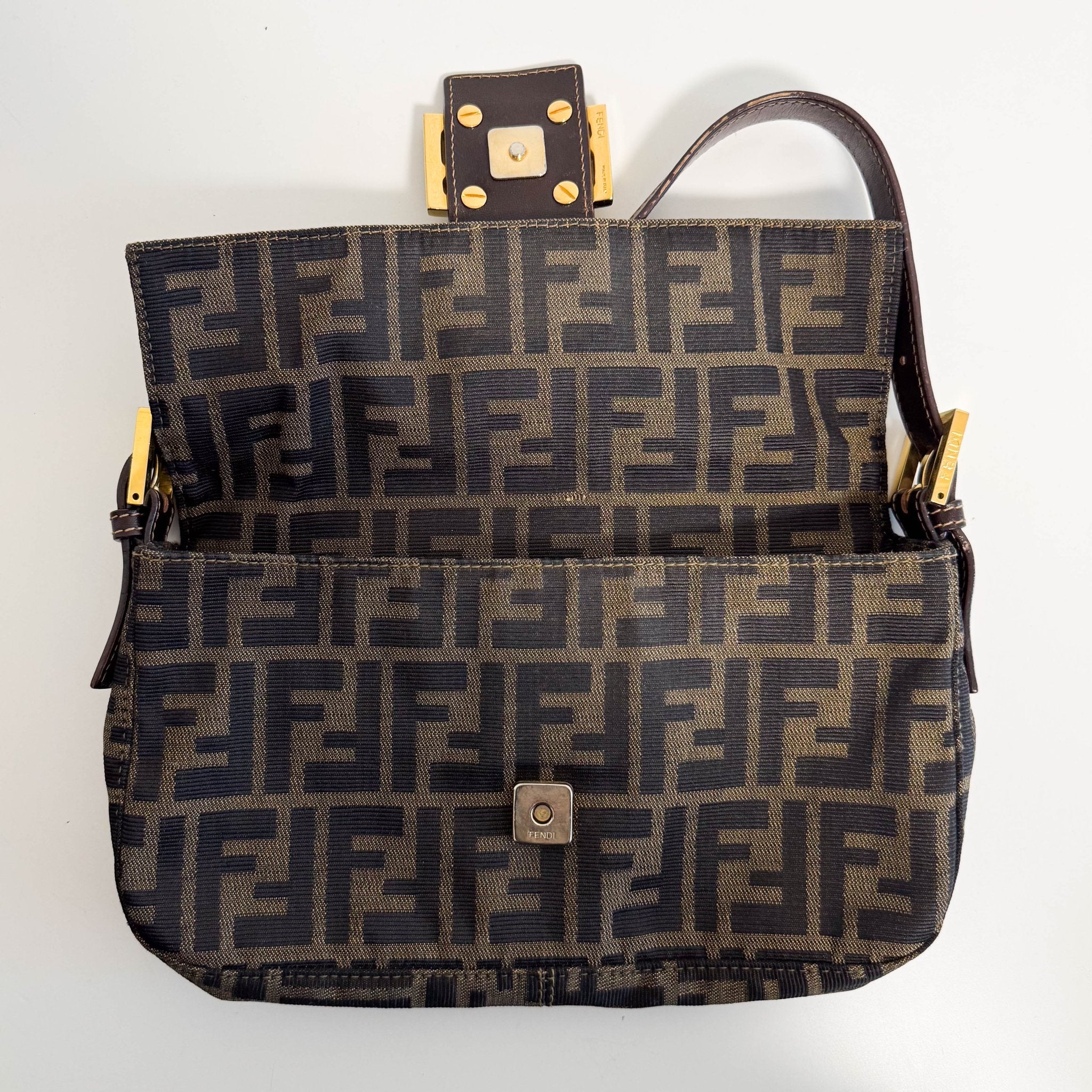 FENDI Baguette Zucca Brown Canvas with Gold Hardware Shoulder Bag, in , Sold by HIVE PRELOVED - Shoulder Bags, ,