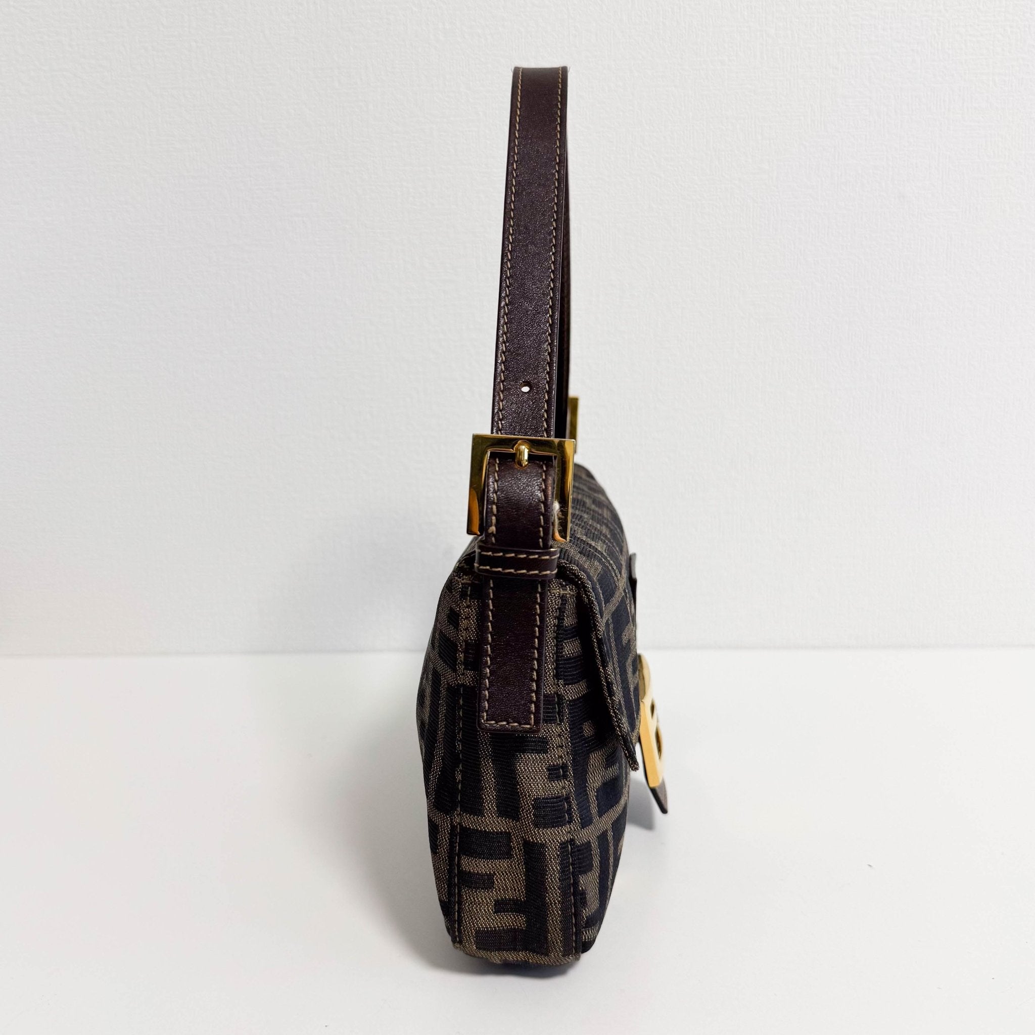 FENDI Baguette Zucca Brown Canvas with Gold Hardware Shoulder Bag, in , Sold by HIVE PRELOVED - Shoulder Bags, ,