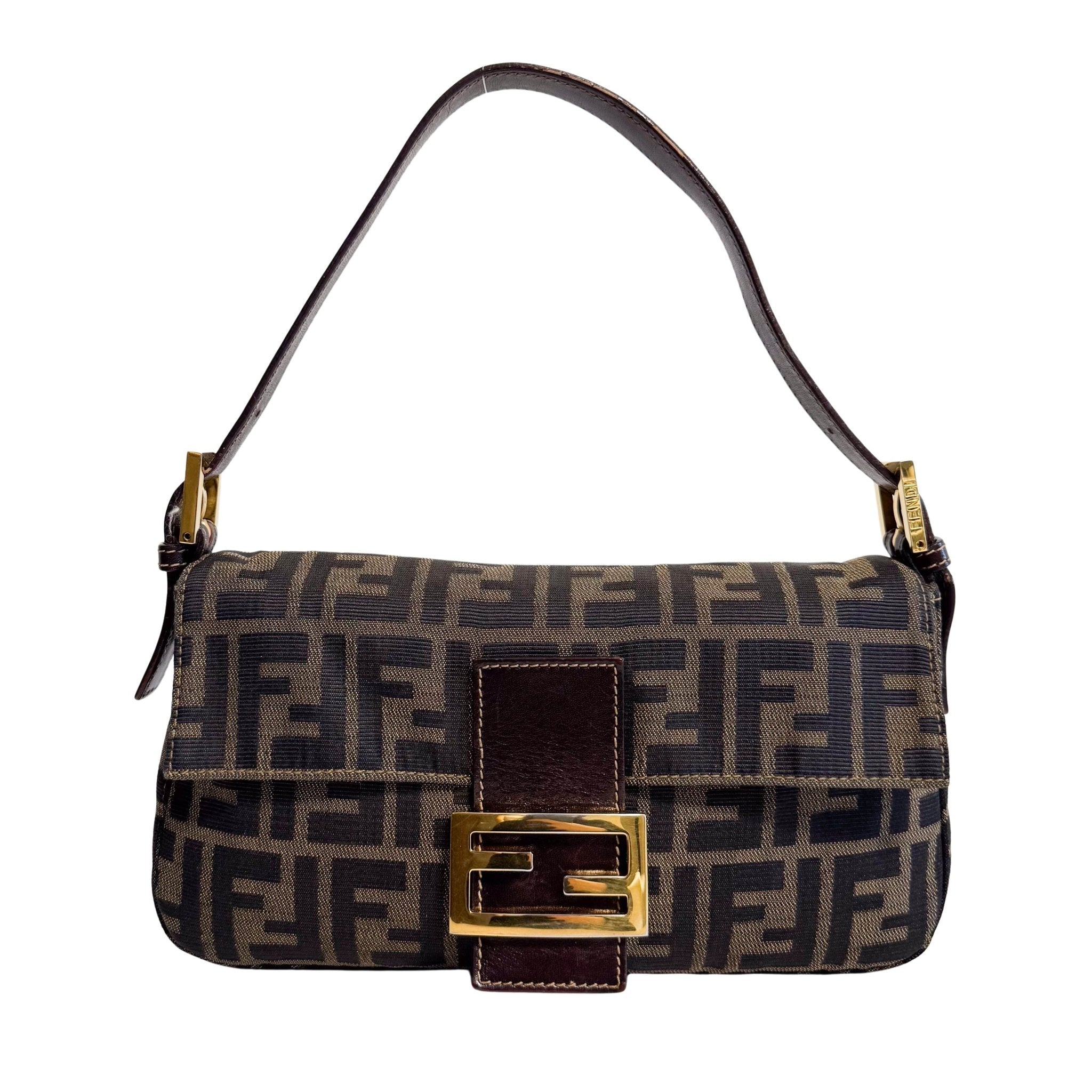 FENDI Baguette Zucca Brown Canvas with Gold Hardware Shoulder Bag, in , Sold by HIVE PRELOVED - Shoulder Bags, ,
