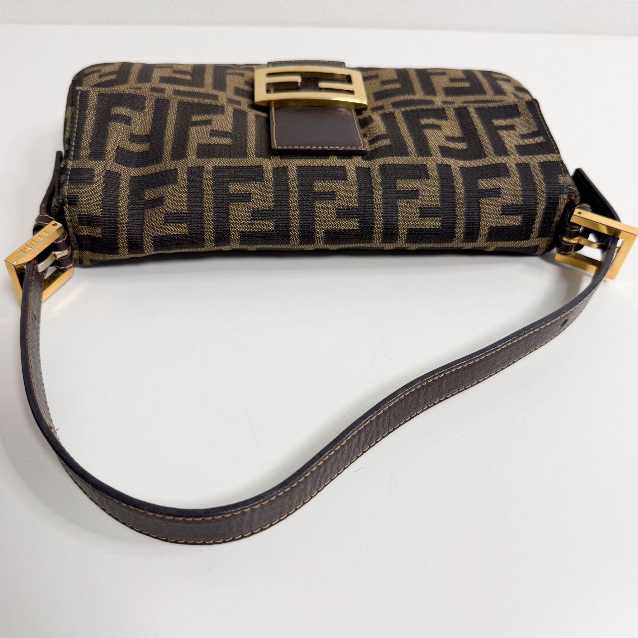 FENDI Baguette Zucca Brown Canvas with Golden Hardware Shoulder Bag, in , Sold by HIVE PRELOVED - Shoulder Bags, ,