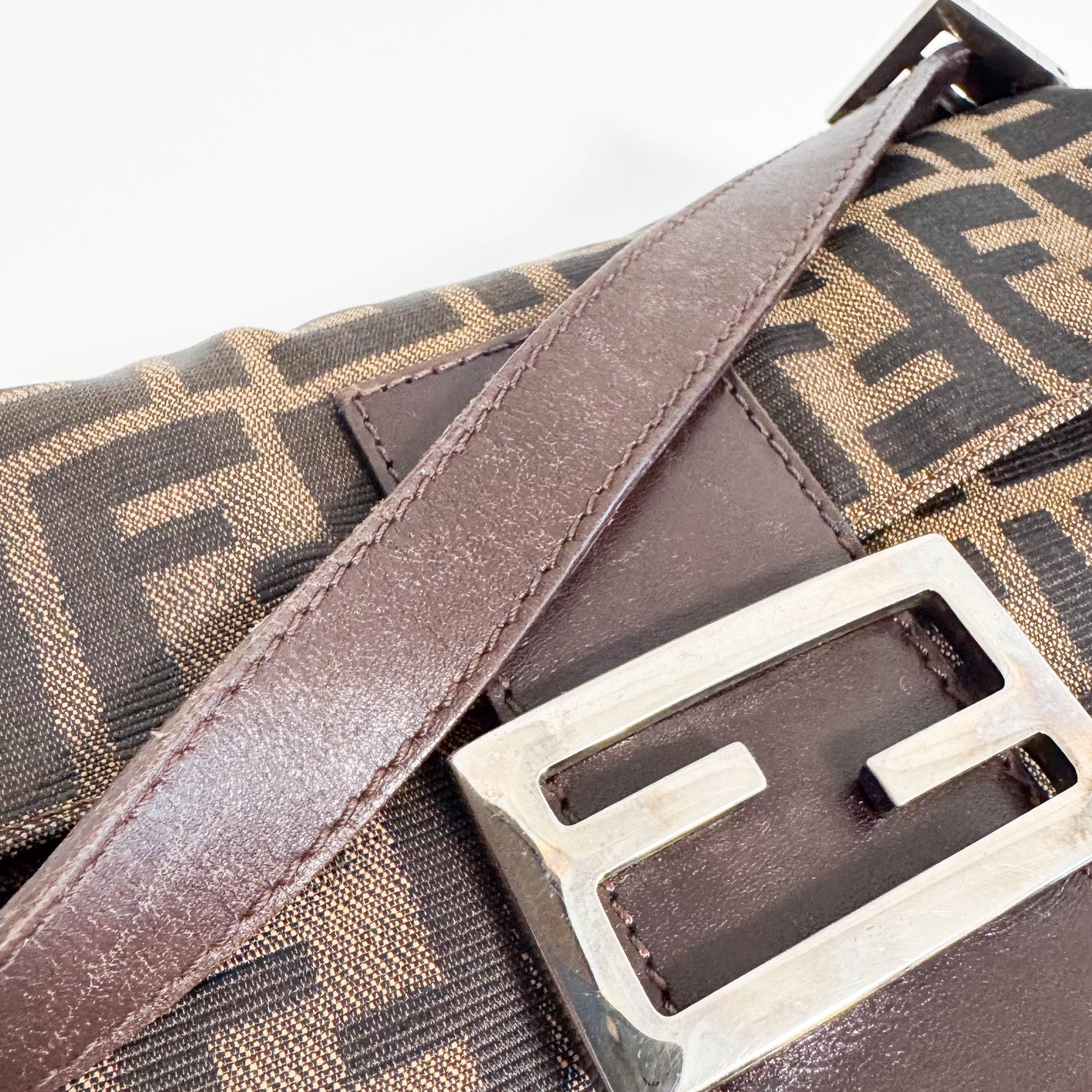 FENDI Baguette Zucca Brown Canvas with Silver Hardware Shoulder Bag, in , Sold by HIVE PRELOVED - Shoulder Bags, ,