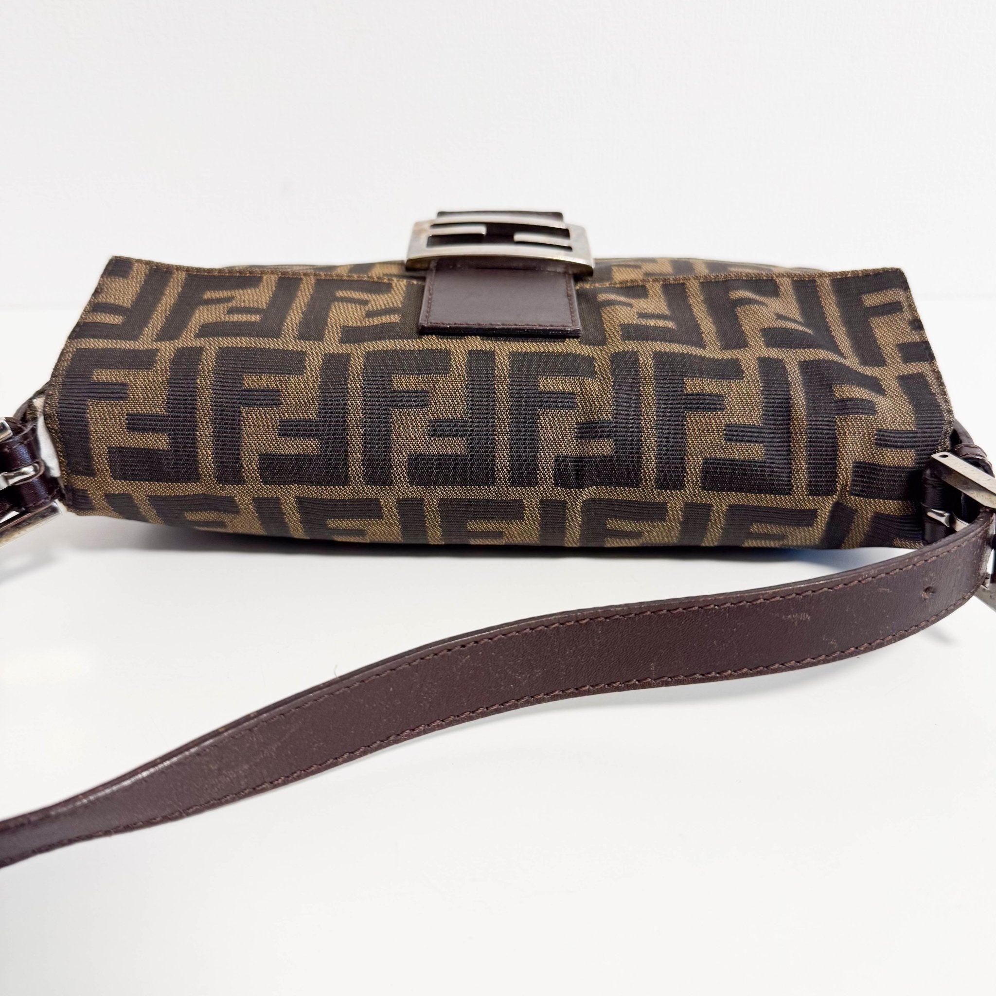 FENDI Baguette Zucca Brown Canvas with Silver Hardware Shoulder Bag, in , Sold by HIVE PRELOVED - Shoulder Bags, ,
