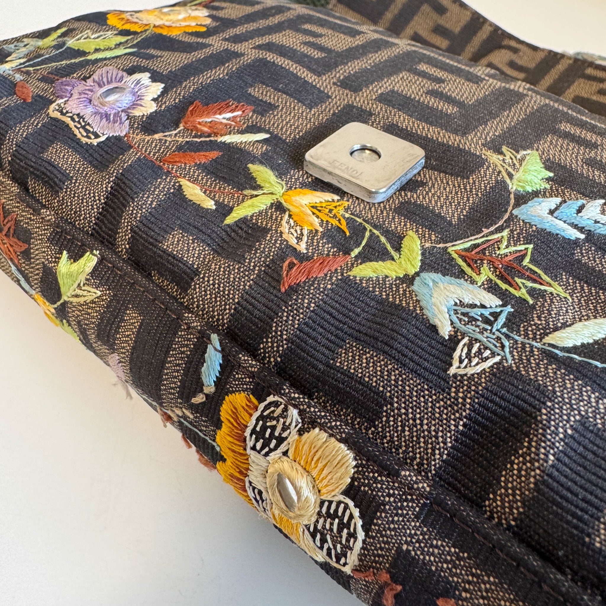 FENDI Baguette Zucca Floral Embroidered Shoulder Bag, in , Sold by HIVE PRELOVED - Shoulder Bags, ,