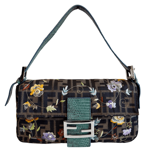 FENDI Baguette Zucca Floral Embroidered Shoulder Bag, in , Sold by HIVE PRELOVED - Shoulder Bags, ,
