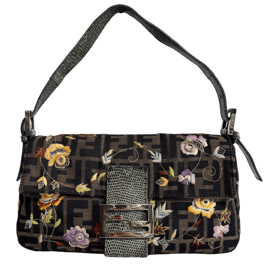 FENDI Baguette Zucca Floral Embroidered Shoulder Bag, in , Sold by HIVE PRELOVED - Shoulder Bags, ,