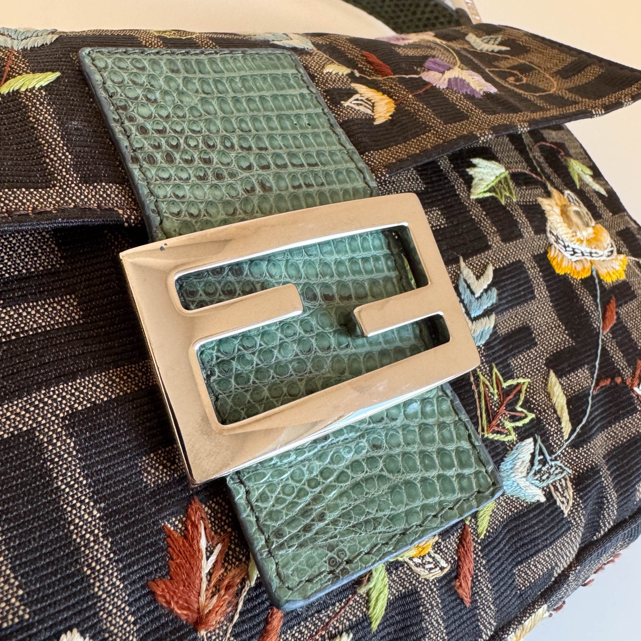 FENDI Baguette Zucca Floral Embroidered Shoulder Bag, in , Sold by HIVE PRELOVED - Shoulder Bags, ,