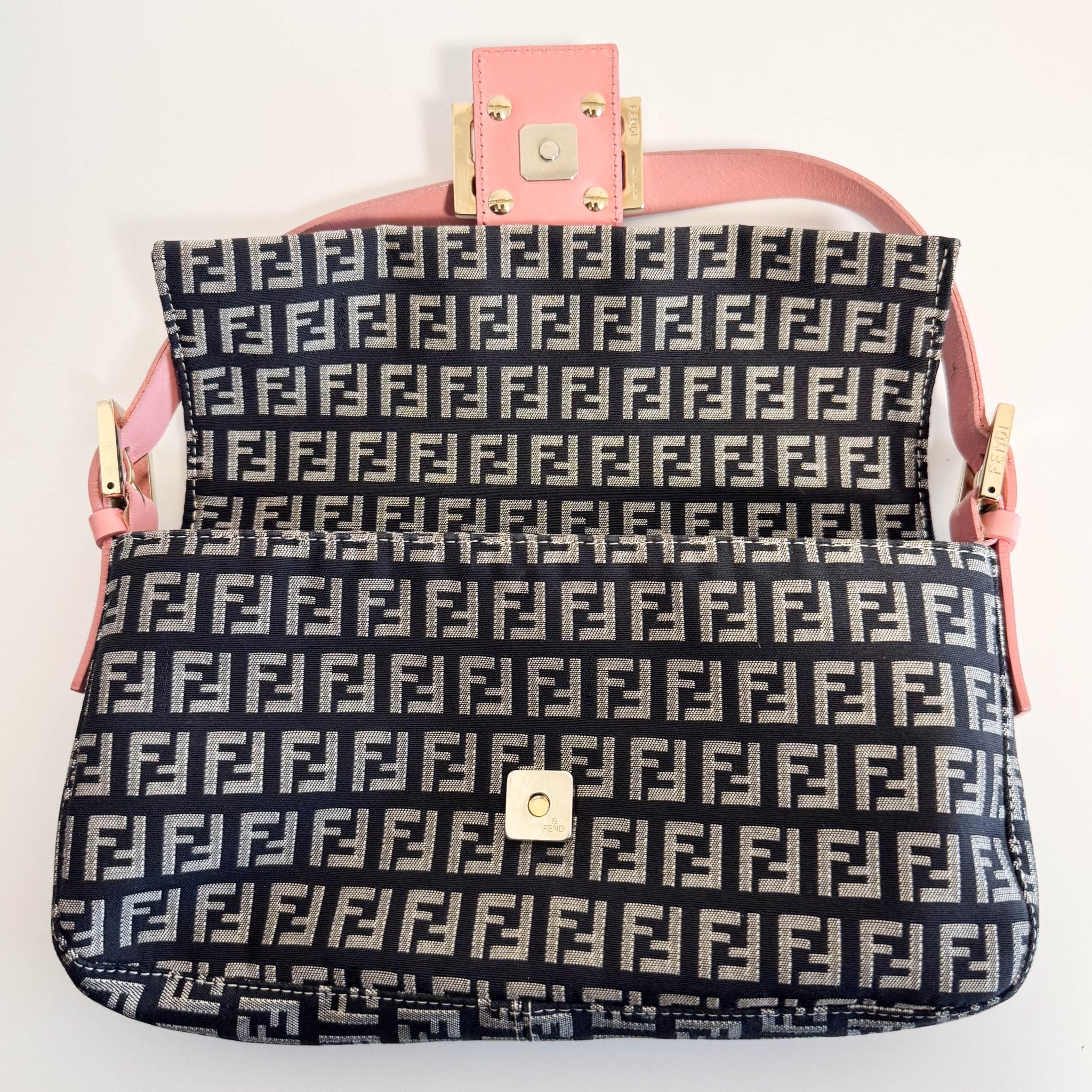 FENDI Baguette Zucchino Black Canvas Pink Leather Shoulder Bag with Gold Hardware, in , Sold by HIVE PRELOVED - Shoulder Bags