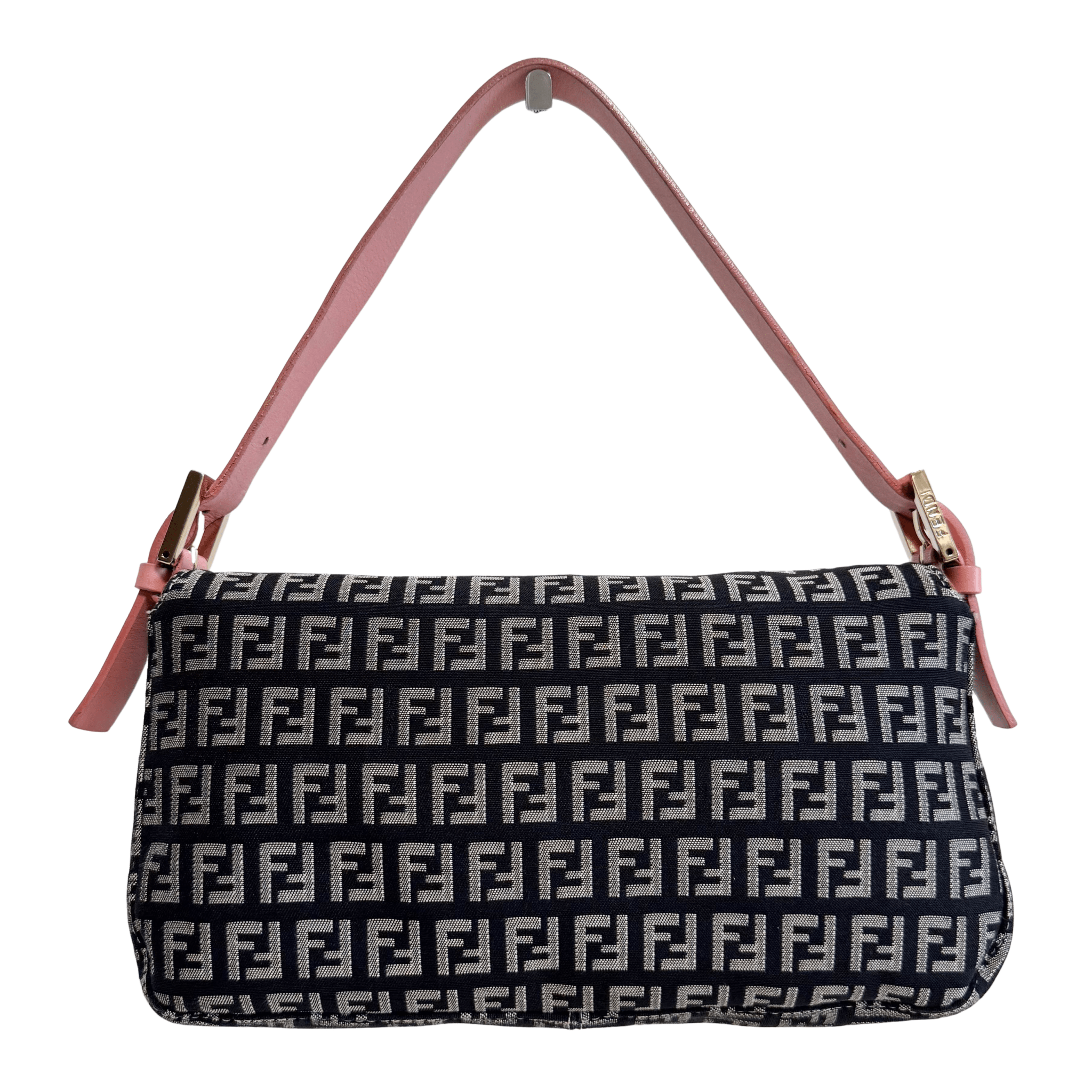 FENDI Baguette Zucchino Black Canvas Pink Leather Shoulder Bag with Gold Hardware, in , Sold by HIVE PRELOVED - Shoulder Bags