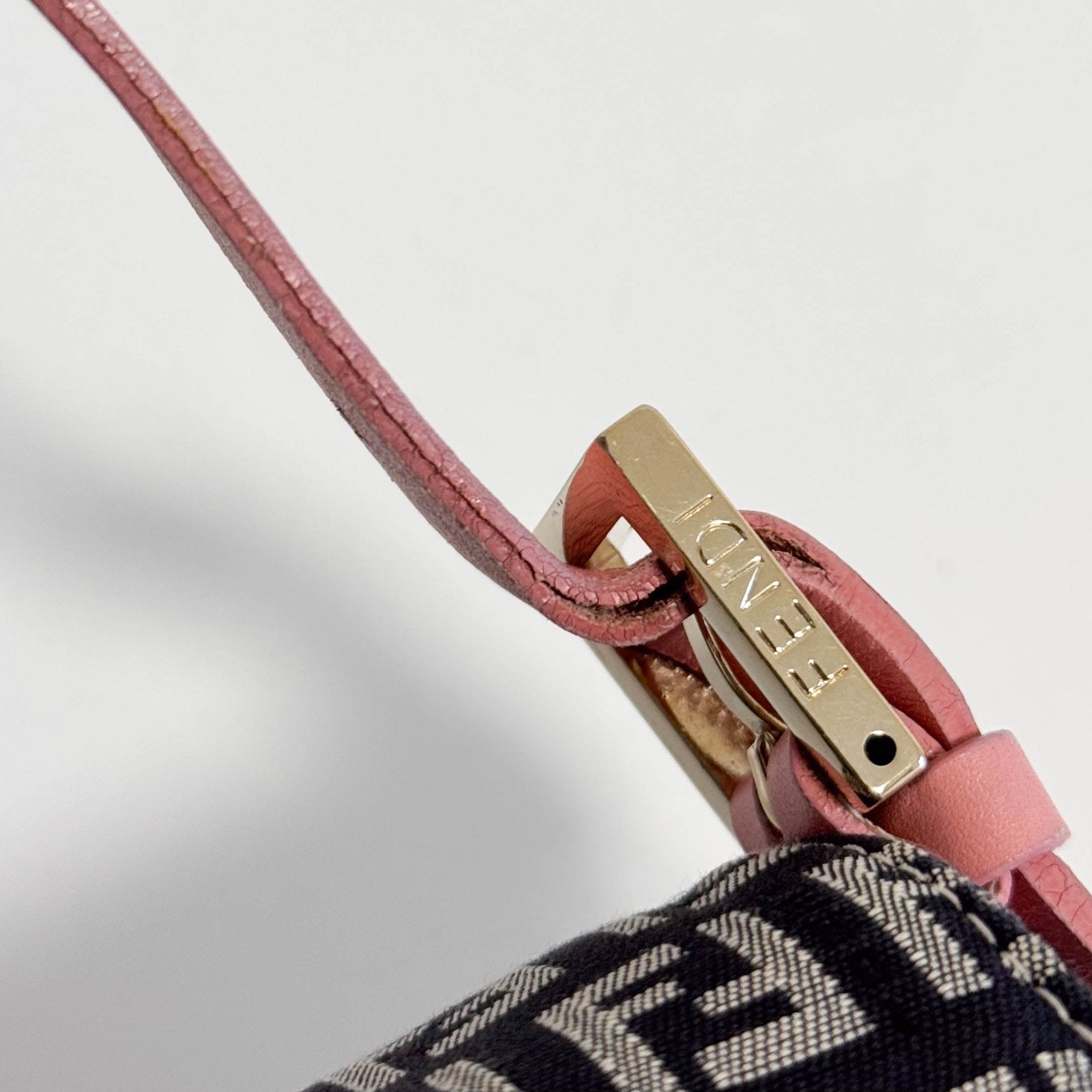 FENDI Baguette Zucchino Black Canvas Pink Leather Shoulder Bag with Gold Hardware, in , Sold by HIVE PRELOVED - Shoulder Bags