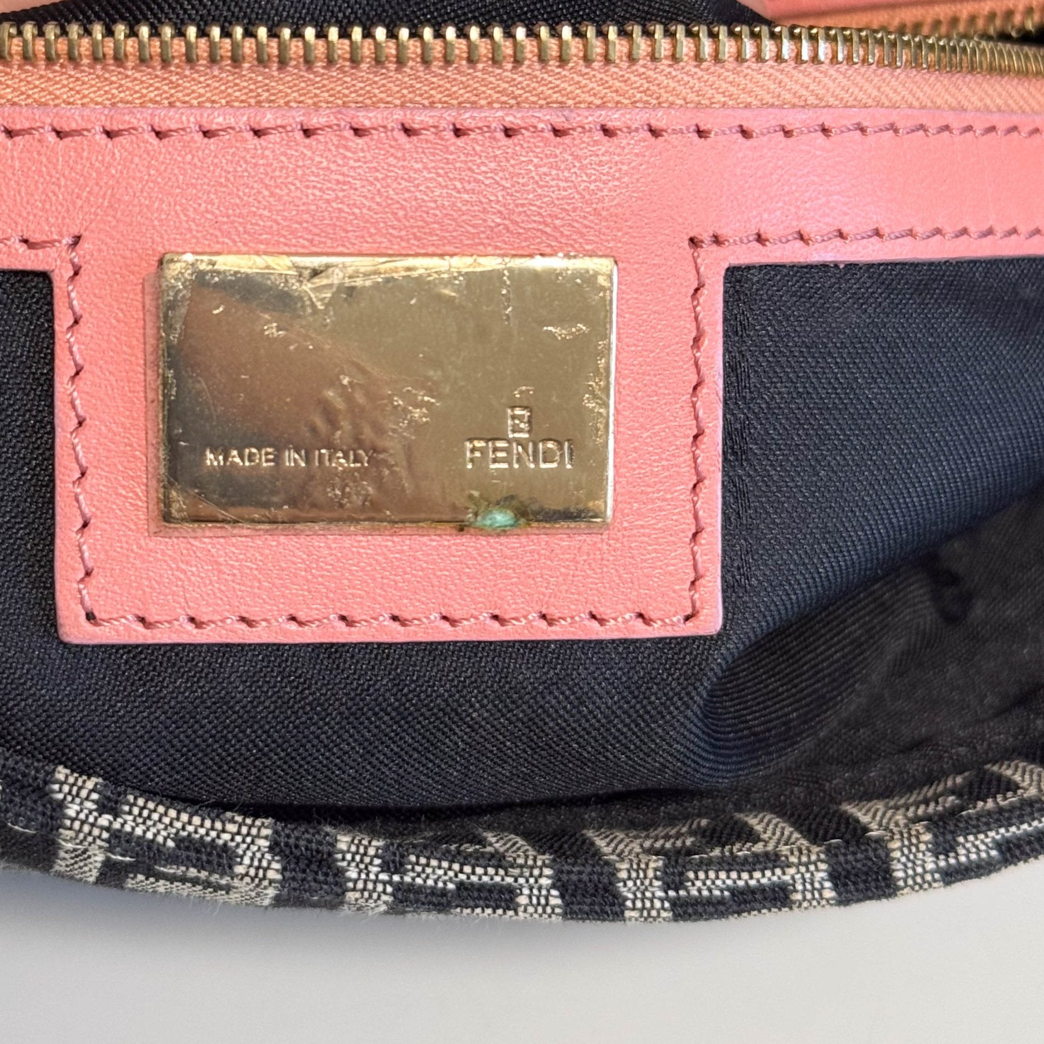 FENDI Baguette Zucchino Black Canvas Pink Leather Shoulder Bag with Gold Hardware, in , Sold by HIVE PRELOVED - Shoulder Bags